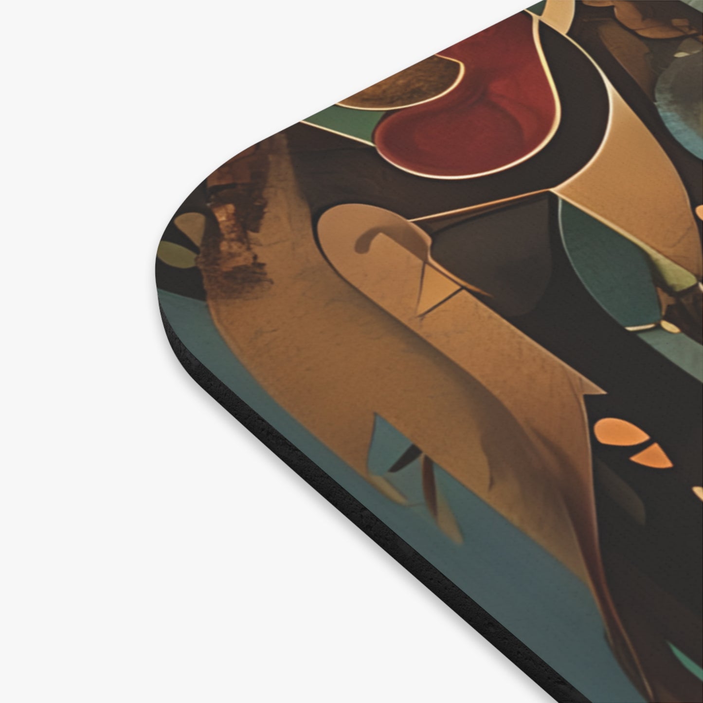 Close-up of Enchanted Orchard mouse pad showing printed orchard design detail