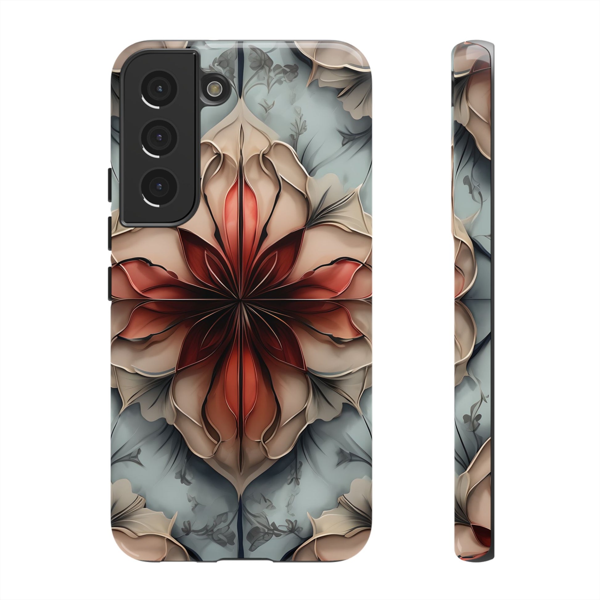 Ember Bloom - Kaleidoscope Collection Artistic Floral - Samsung Galaxy S22 Tough Phone Case - Fiery Symmetrical Design