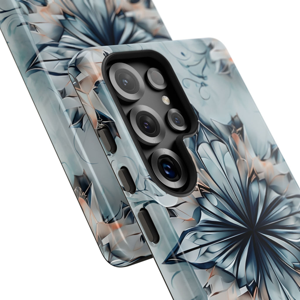 Indigo Mirage - Artistic Kaleidoscope Collection Artistic Floral - Samsung Galaxy S25 Ultra Tough Phone Case - Bold Indigo Symmetrical Design