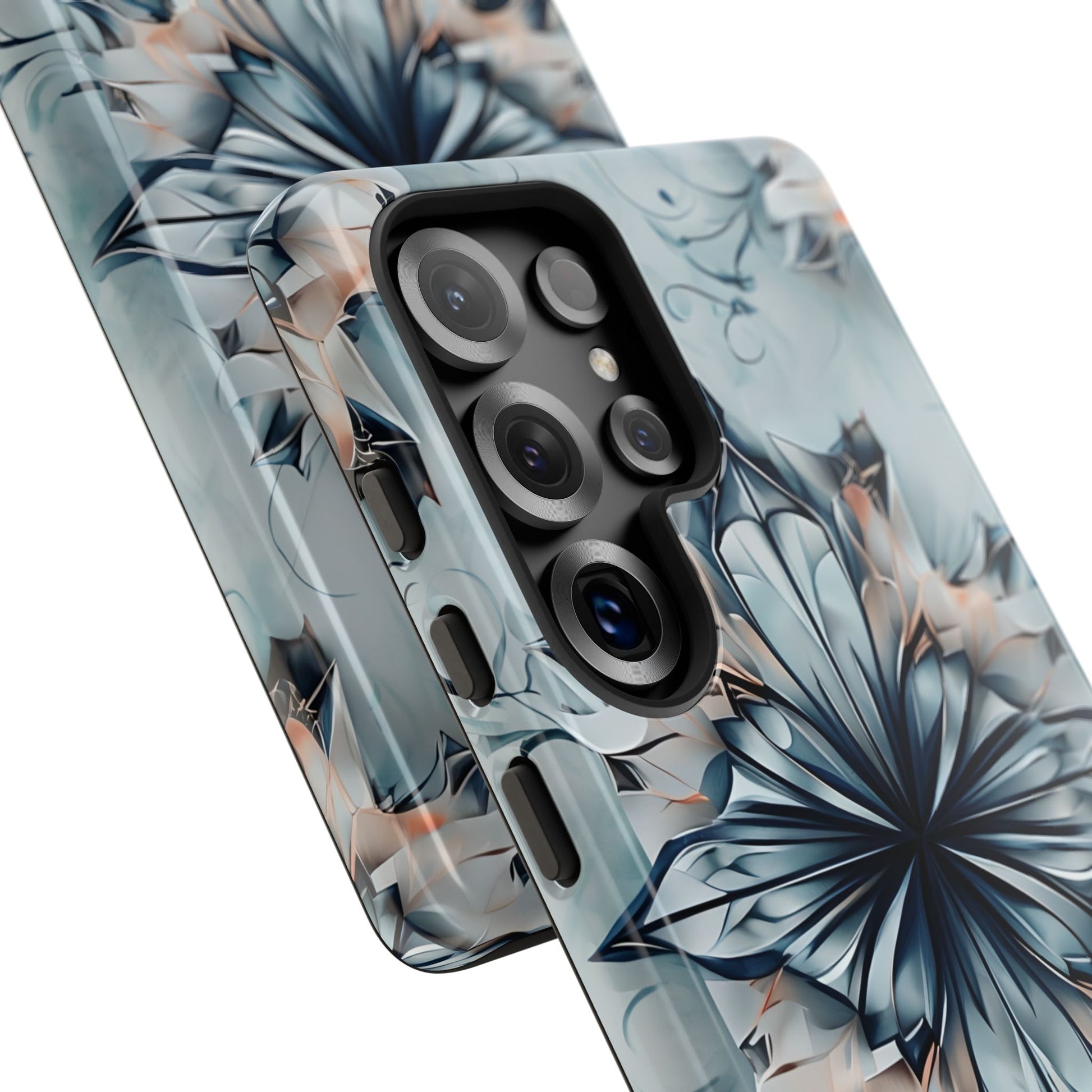 Indigo Mirage - Artistic Kaleidoscope Collection Artistic Floral - Samsung Galaxy S25 Ultra Tough Phone Case - Bold Indigo Symmetrical Design