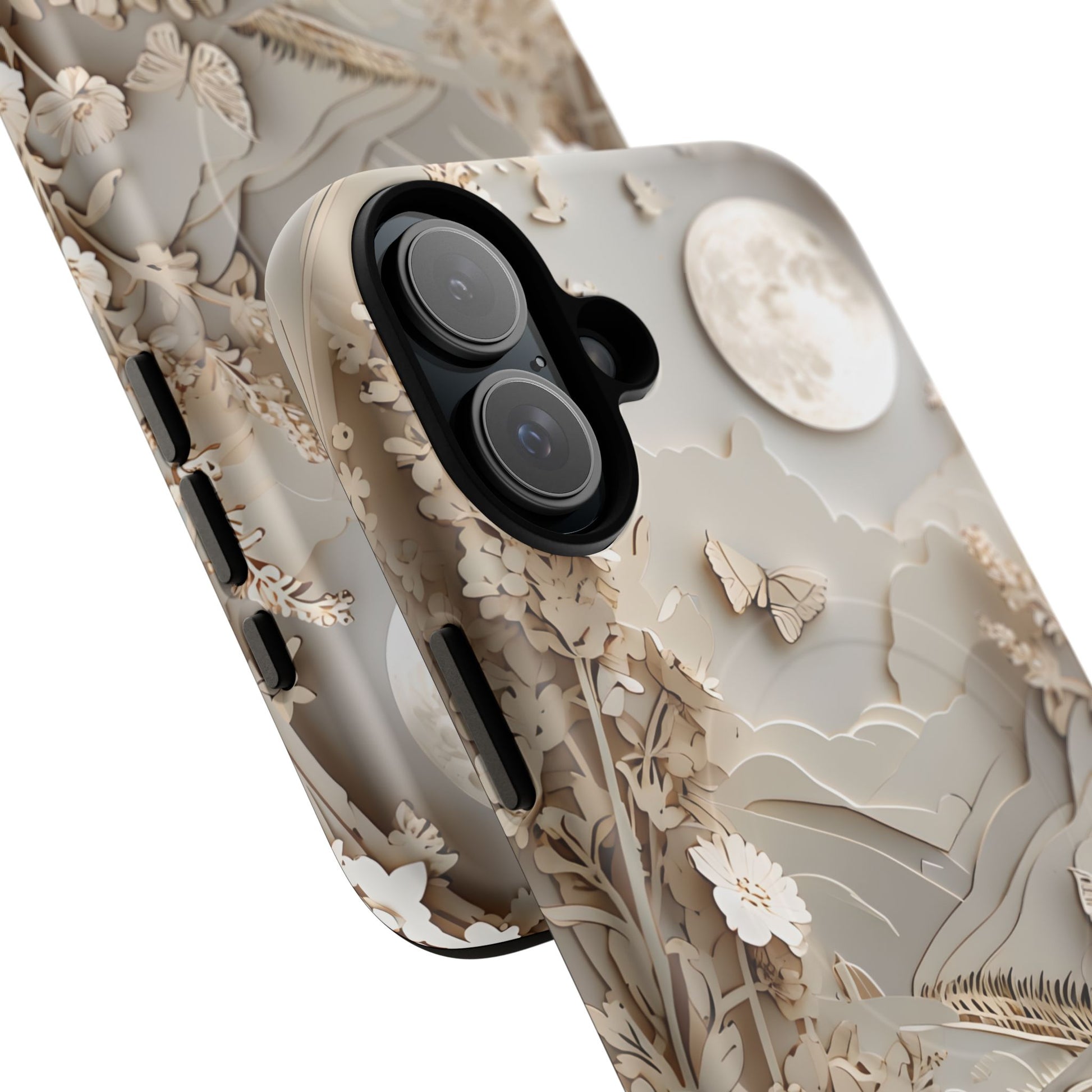 Moonlit Garden - Elegant Neutral Floral iPhone 16 Plus MagSafe Phone Case - Painterly Botanical & Moon Design
