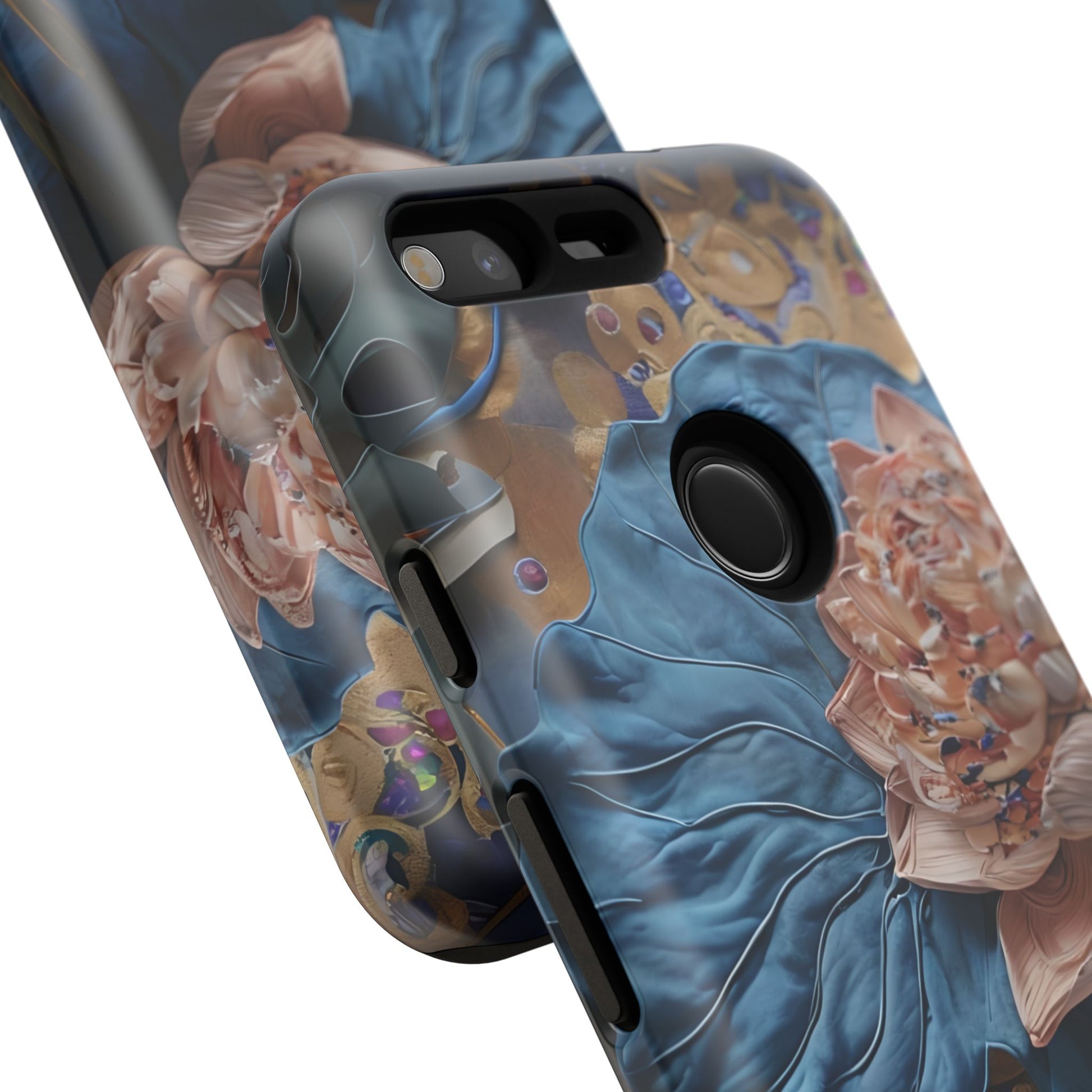 Peony Midnight Tapestry - Google Pixel - Elegant Blue & Blush Artful Phone Cover