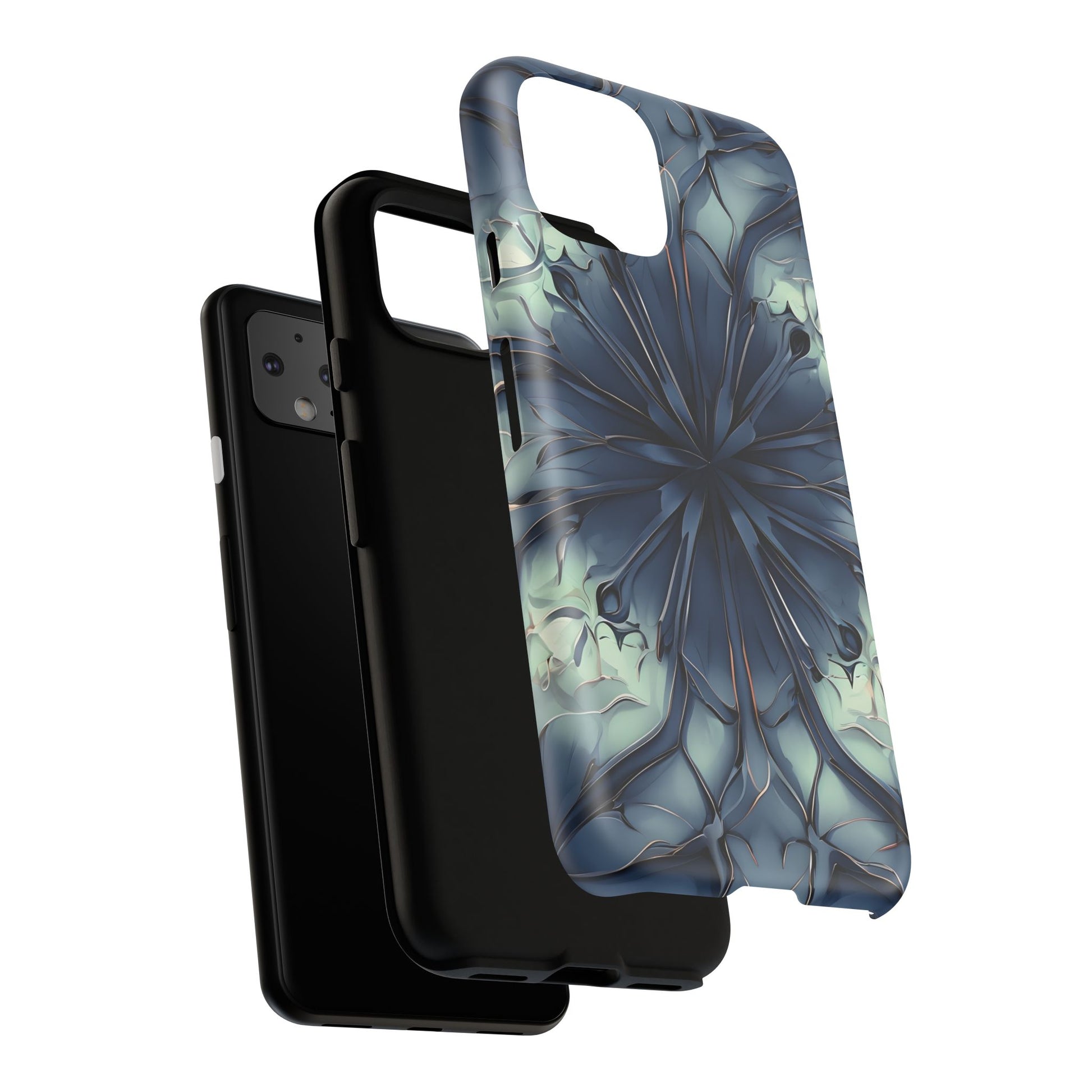 Indigo Mosaic - Artistic Kaleidoscope Collection Artistic Floral - Google Pixel 4 Tough Phone Case - Bold Blue Symmetrical Design