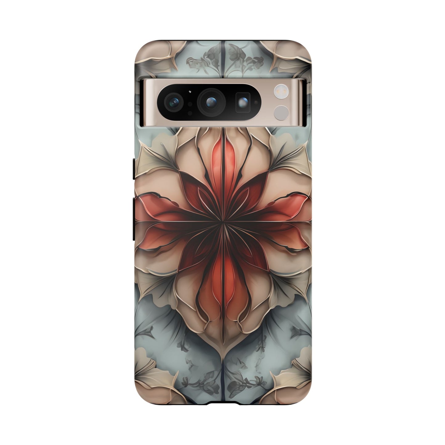 Ember Bloom - Kaleidoscope Collection Artistic Floral - Google Pixel Tough Phone Case - Fiery Symmetrical Design