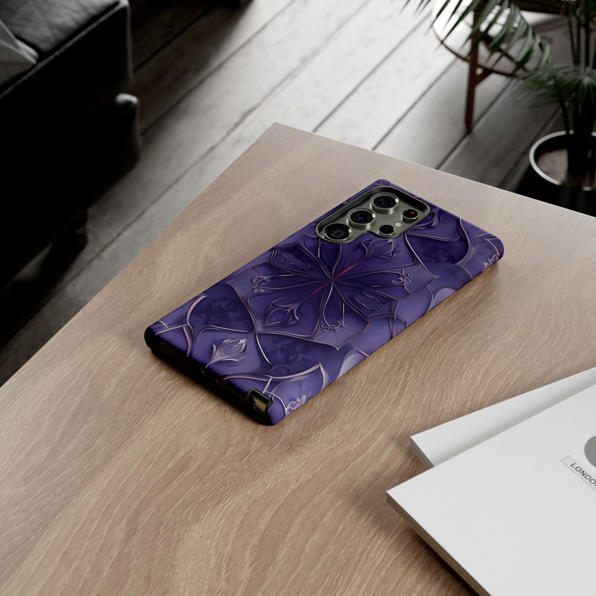 Violet Nebula - Kaleidoscope Collection Artistic Floral Burst - Samsung Galaxy S23 Ultra Tough Phone Case - Bold Purple Symmetrical Design