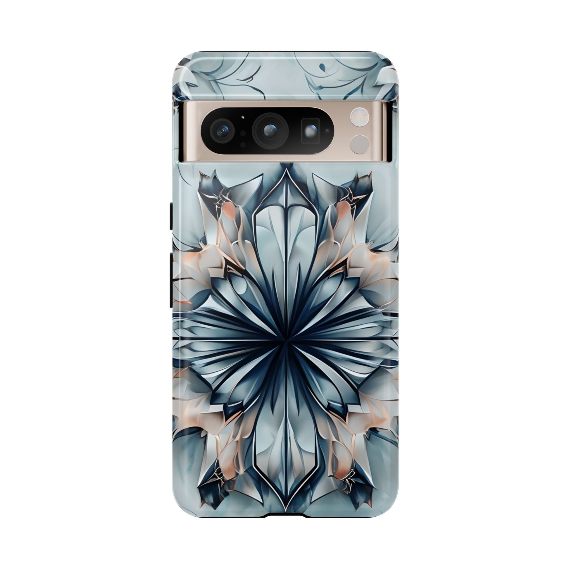Indigo Mirage blue abstract floral mandala design Google Pixel phone case
