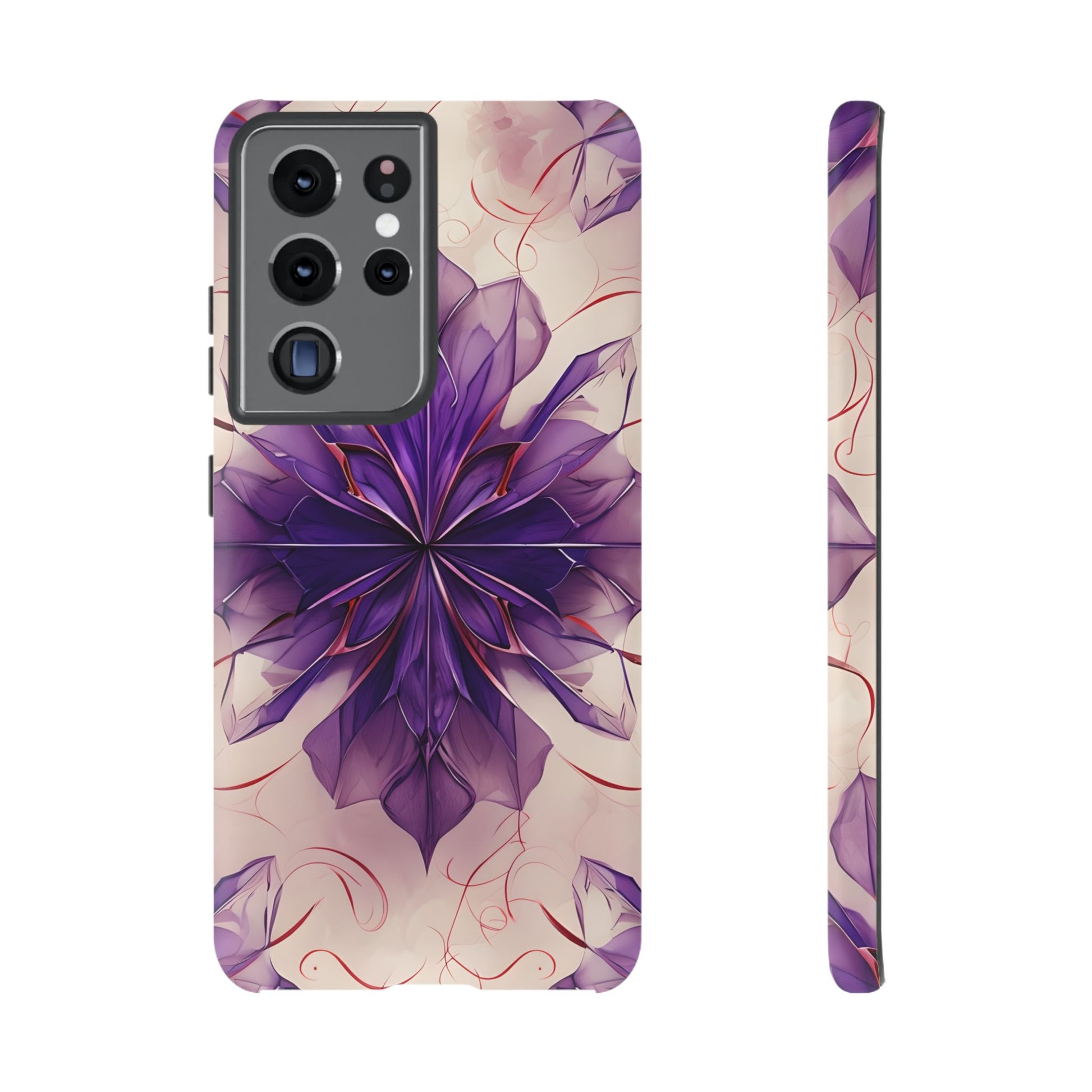 Violet Reverie - Kaleidoscope Collection Artistic Floral Burst - Samsung Galaxy S21 Ultra Tough Phone Case - Bold Purple Symmetrical Design