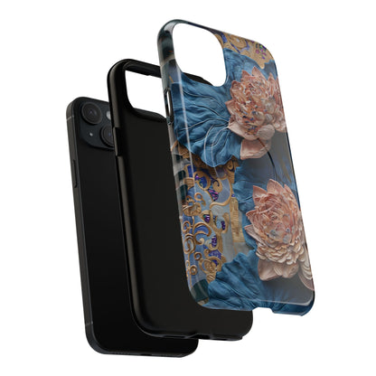 Peony Midnight Tapestry - iPhone Case- MagSafe Compatible - Elegant Blue & Blush Artful Phone Cover