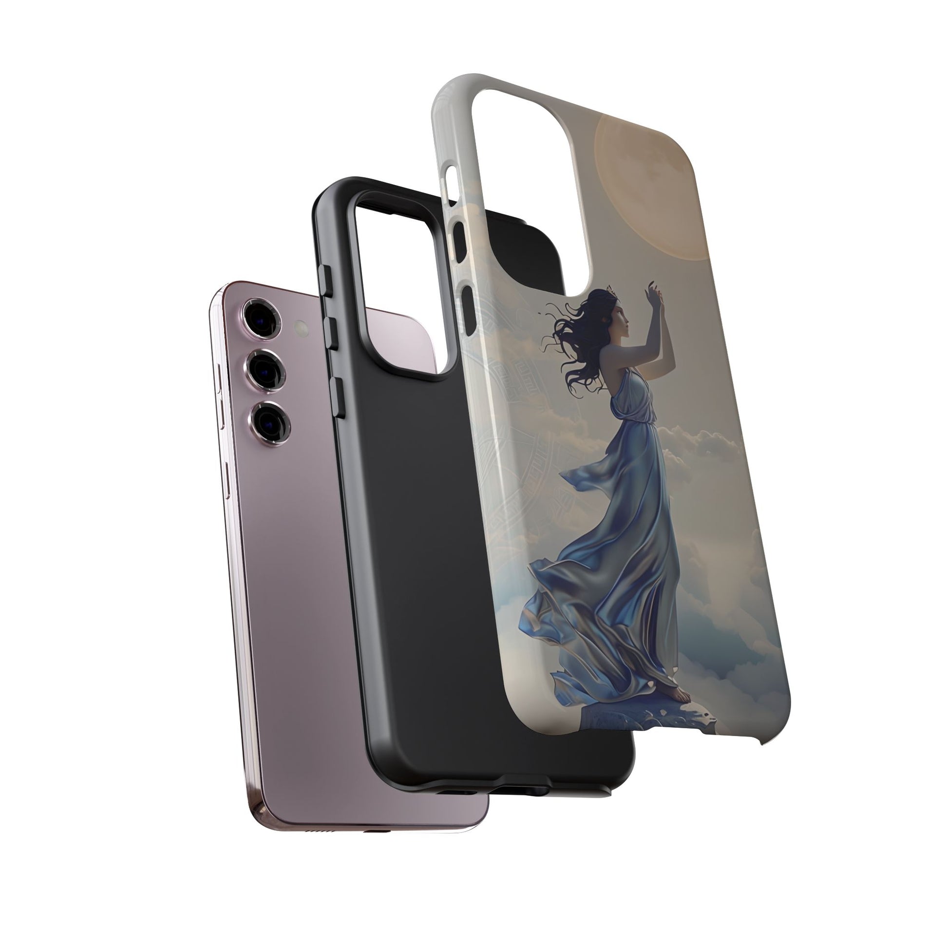 Moonlit Ascend - Ethereal Celestial Art Samsung Galaxy S23 Plus Tough Phone Case - Dreamy Night Sky & Floating Woman Design