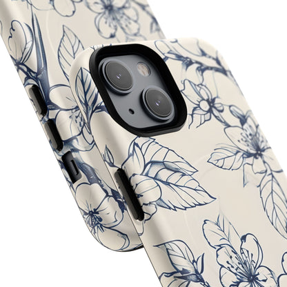 Blossom Sketch - Artistic Blue Floral - iPhone MagSafe Phone Case - Botanical Design