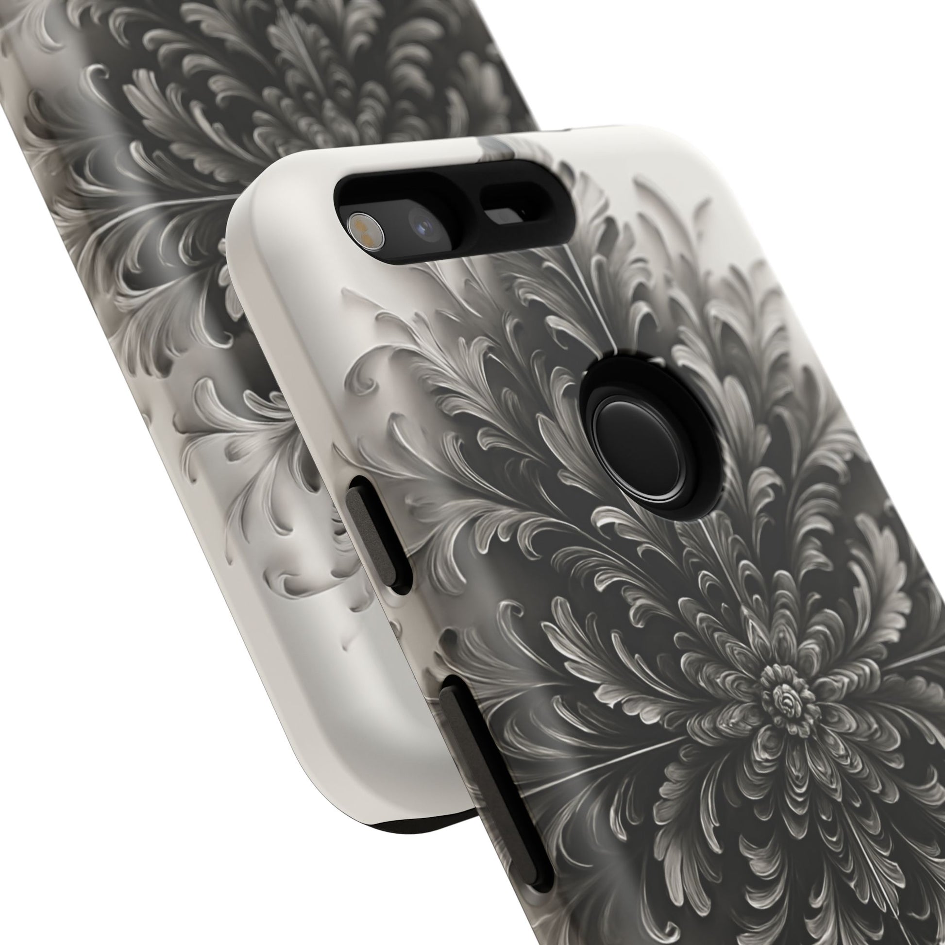 Obsidian Bloom - Elegant Black & White Google Pixel Tough Phone Case - Intricate Mandala Flower Design