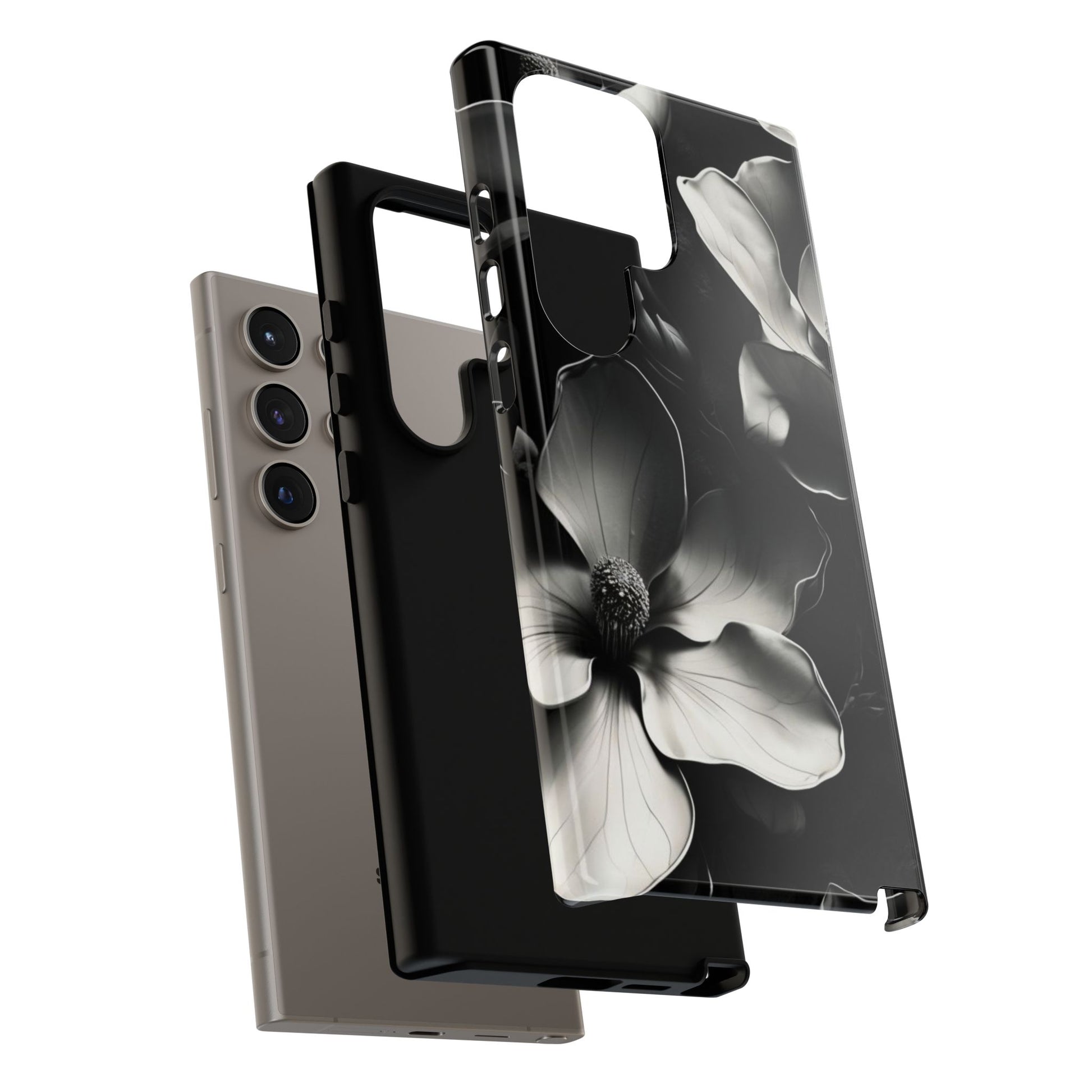 Monochrome Magnolia - Elegant Black & White Floral Samsung Galaxy S24 Ultra Tough Phone Case - Artistic Magnolia Design