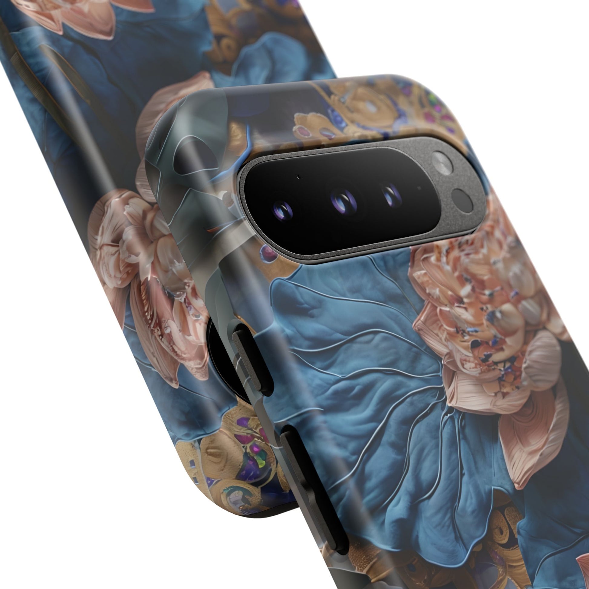 Peony Midnight Tapestry - Google Pixel 9 Pro - Elegant Blue & Blush Artful Phone Cover