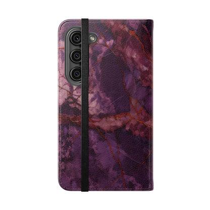 Amethyst Current Wallet Phone Case - Elegant Purple Marble Flip Cover for Samsung Galaxy