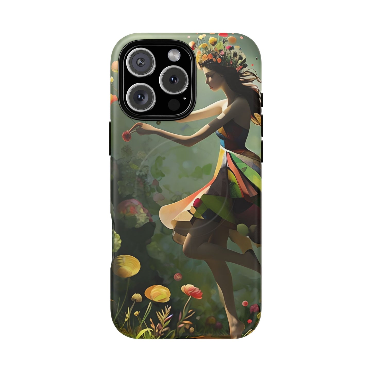 Dancing Wildflower Muse iPhone - Artistic Floral Fantasy Cover - MagSafe Compatible - Whimsical Nature-Inspired Protective Accessory