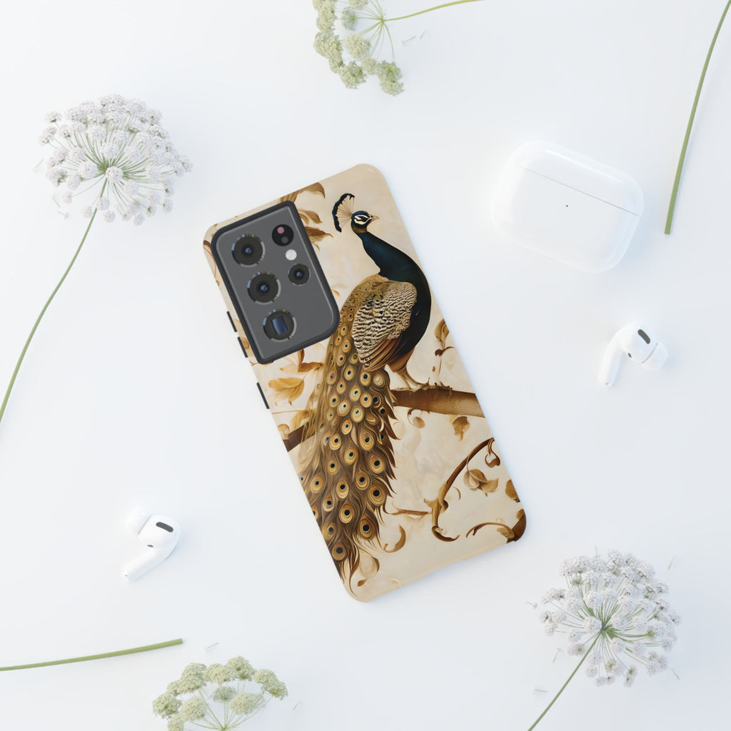 Golden Plumage - Luxe Peacock Art Samsung Galaxy S21 Ultra Phone Case - Elegant Gold & Cream Design