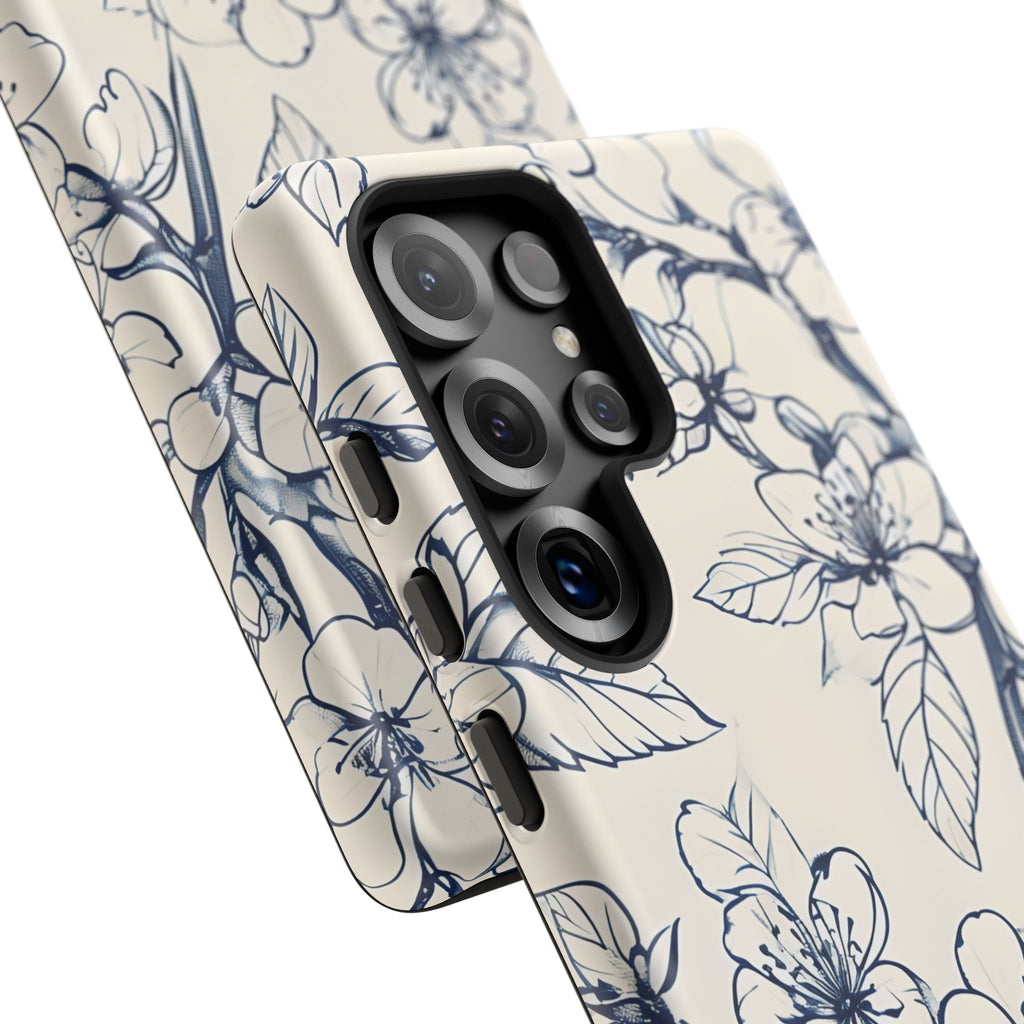 Blossom Sketch - Artistic Blue Floral Samsung Galaxy S25 Ultra Tough Phone Case - Hand-Drawn Botanical Design