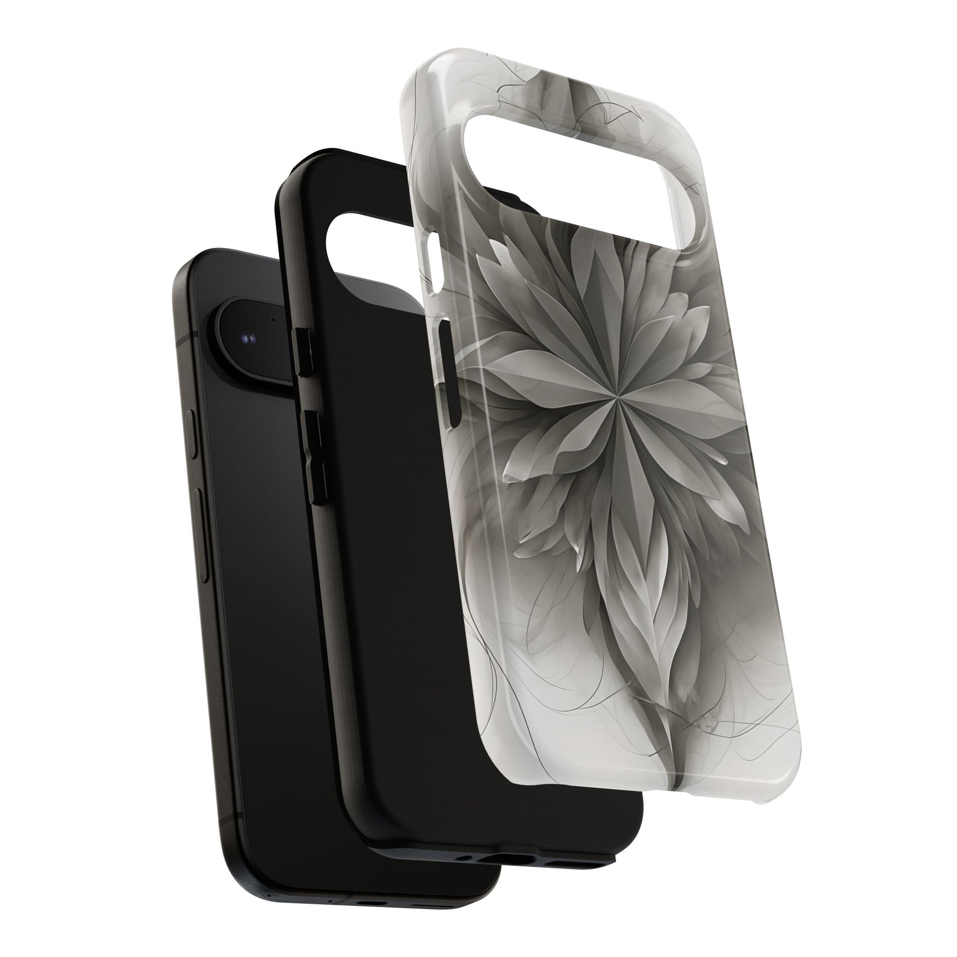 Silver Lotus - Elegant Monochrome Floral Google Pixel 9 Tough Phone Case - Modern Lotus Design