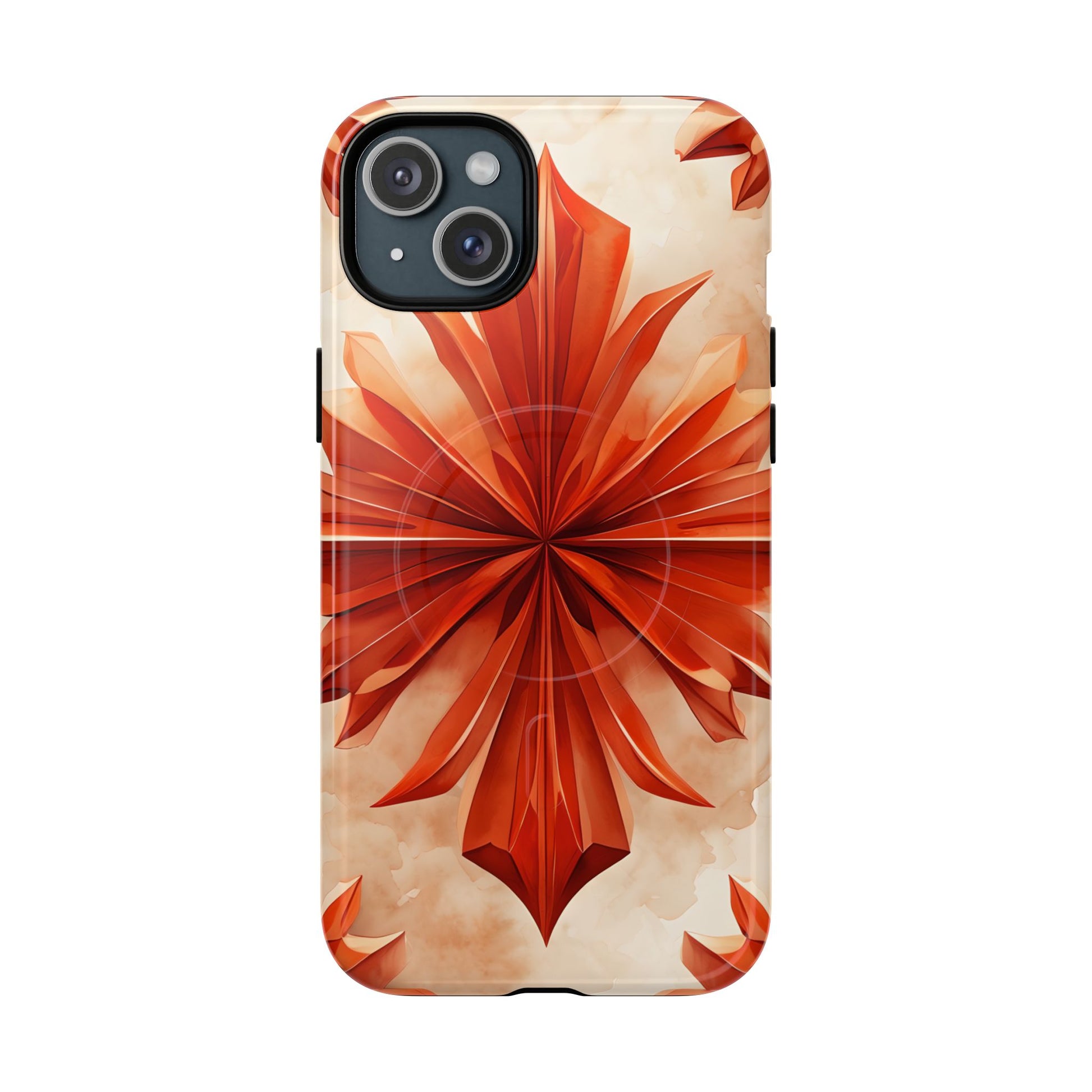 Sunset Fleur iPhone 15 Plus - Kaleidoscope Collection of MagSafe Compatible - Vibrant Sunset Flower Design