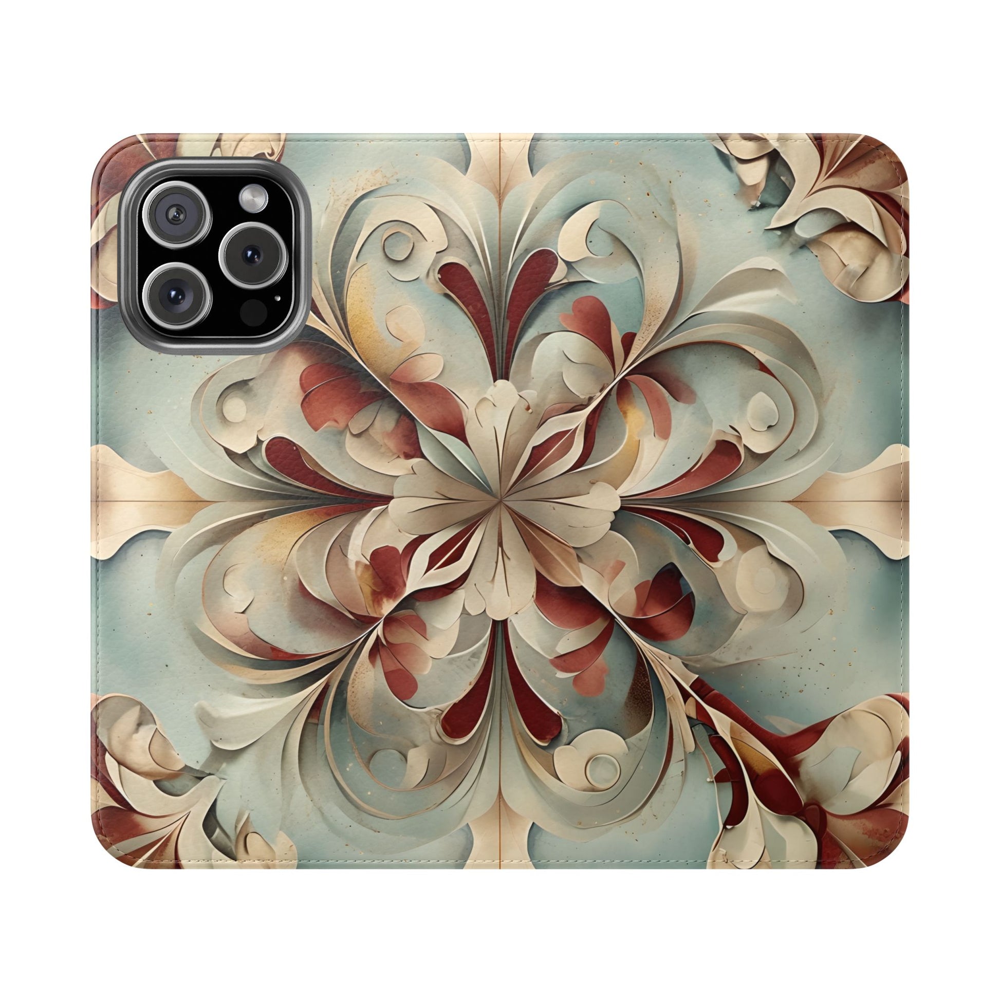 Vintage Baroque Blossom Wallet Phone Case - Elegant Floral Flip Cover for iPhone 16 Pro Max