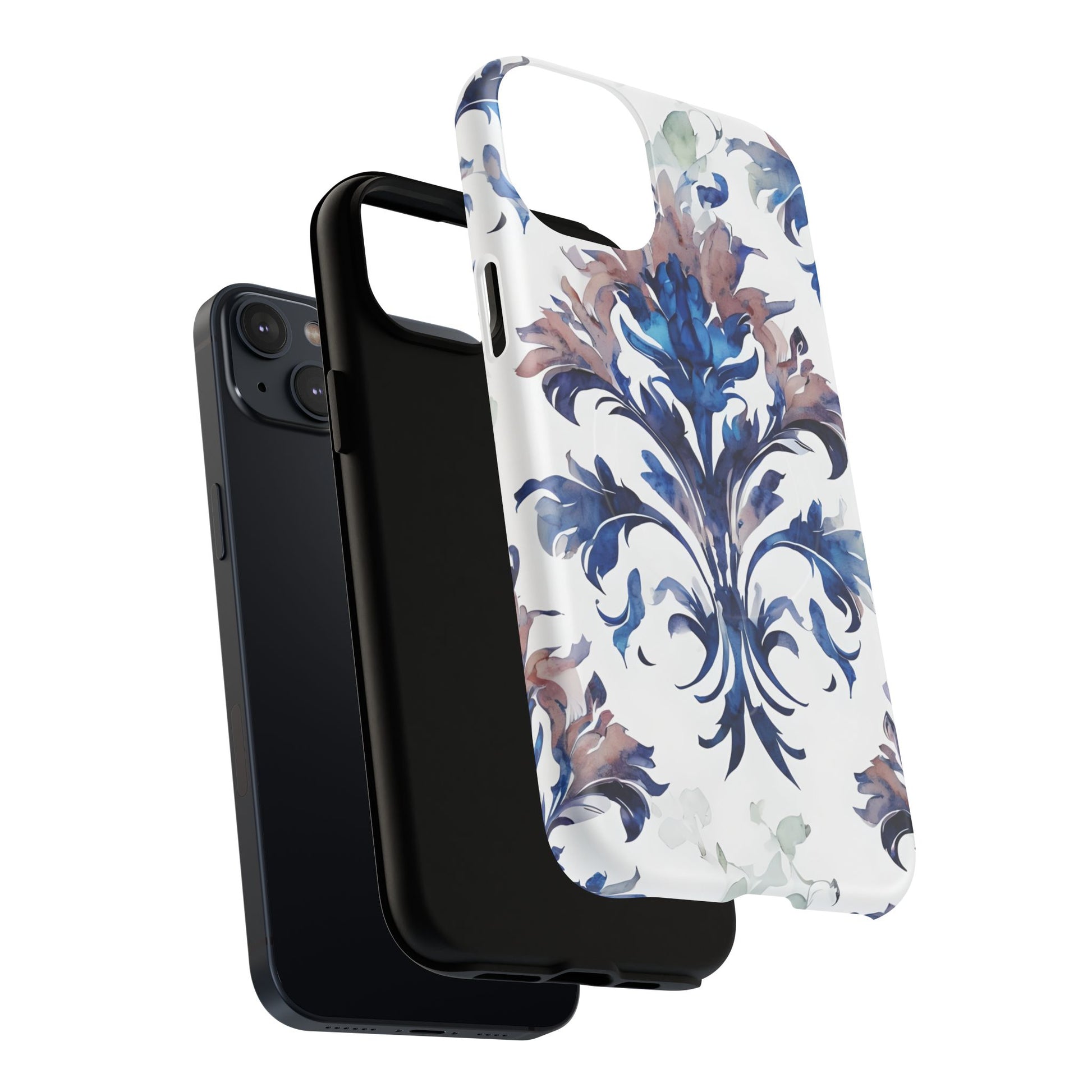 Delft Reverie - Elegant Blue & White iPhone 14 Plus MagSafe Phone Case - Dutch Delftware-Inspired Floral Design