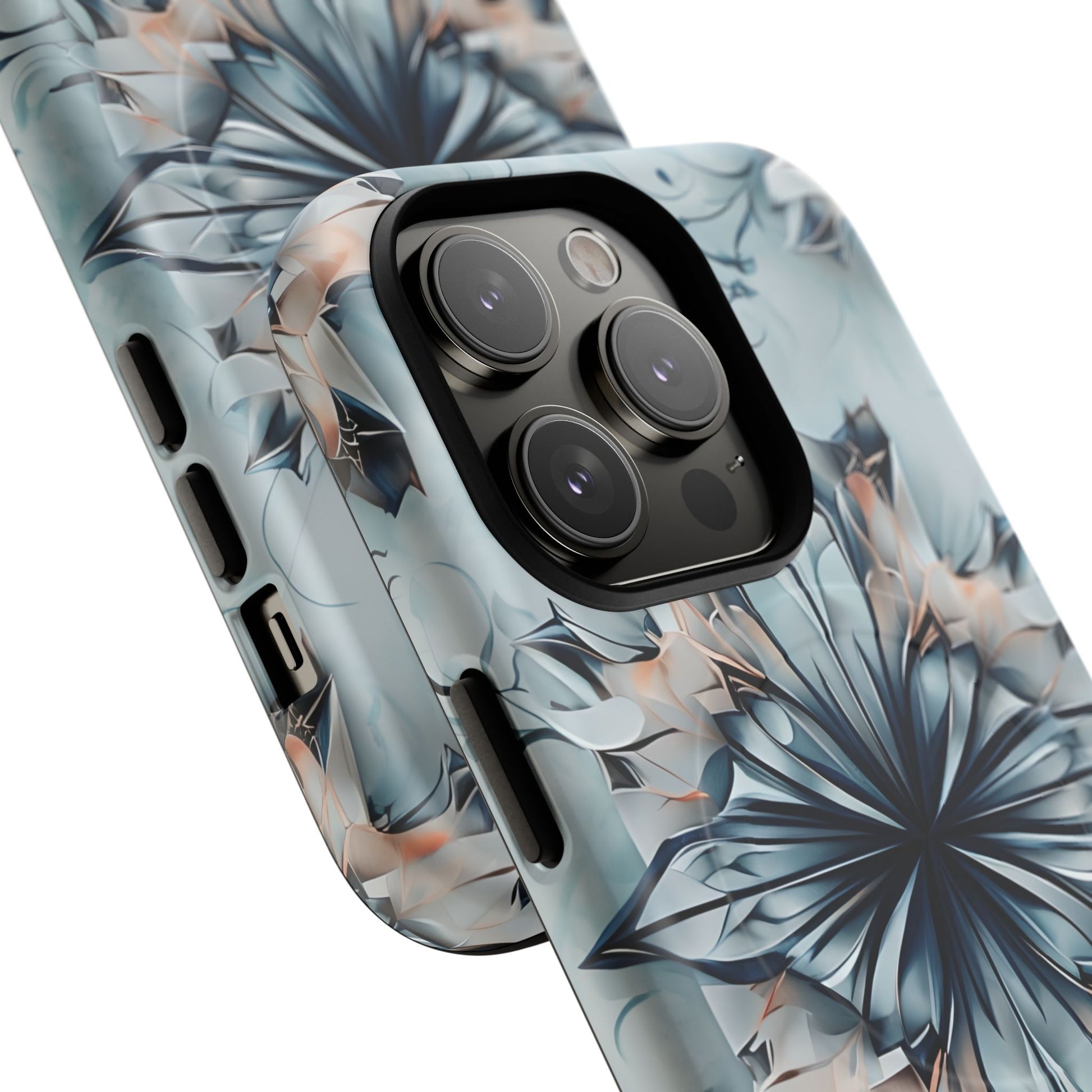 Indigo Mirage - Artistic Kaleidoscope Collection Artistic Floral - iPhone 14 Pro MagSafe Phone Case -Bold Indigo Symmetrical Design