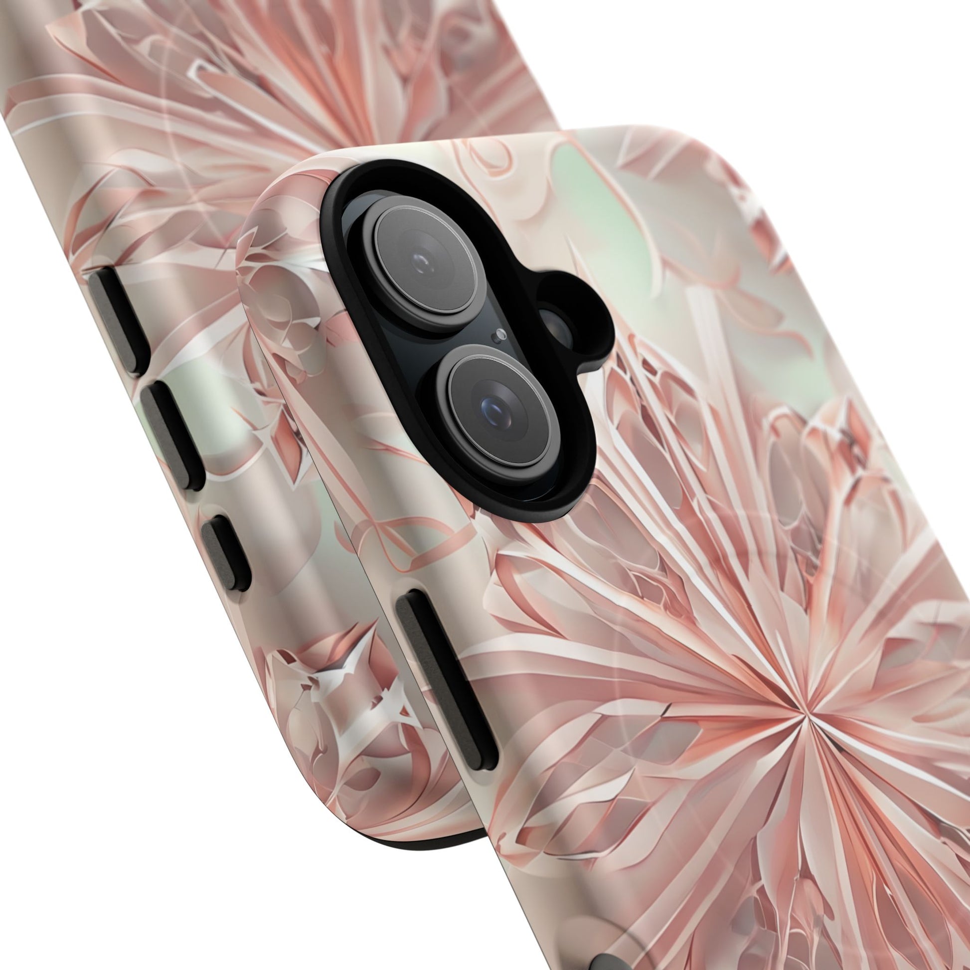 Blush Frost iPhone 16 - Kaleidoscope Collection of MagSafe Compatible - Soft Pink Geometric Floral Design
