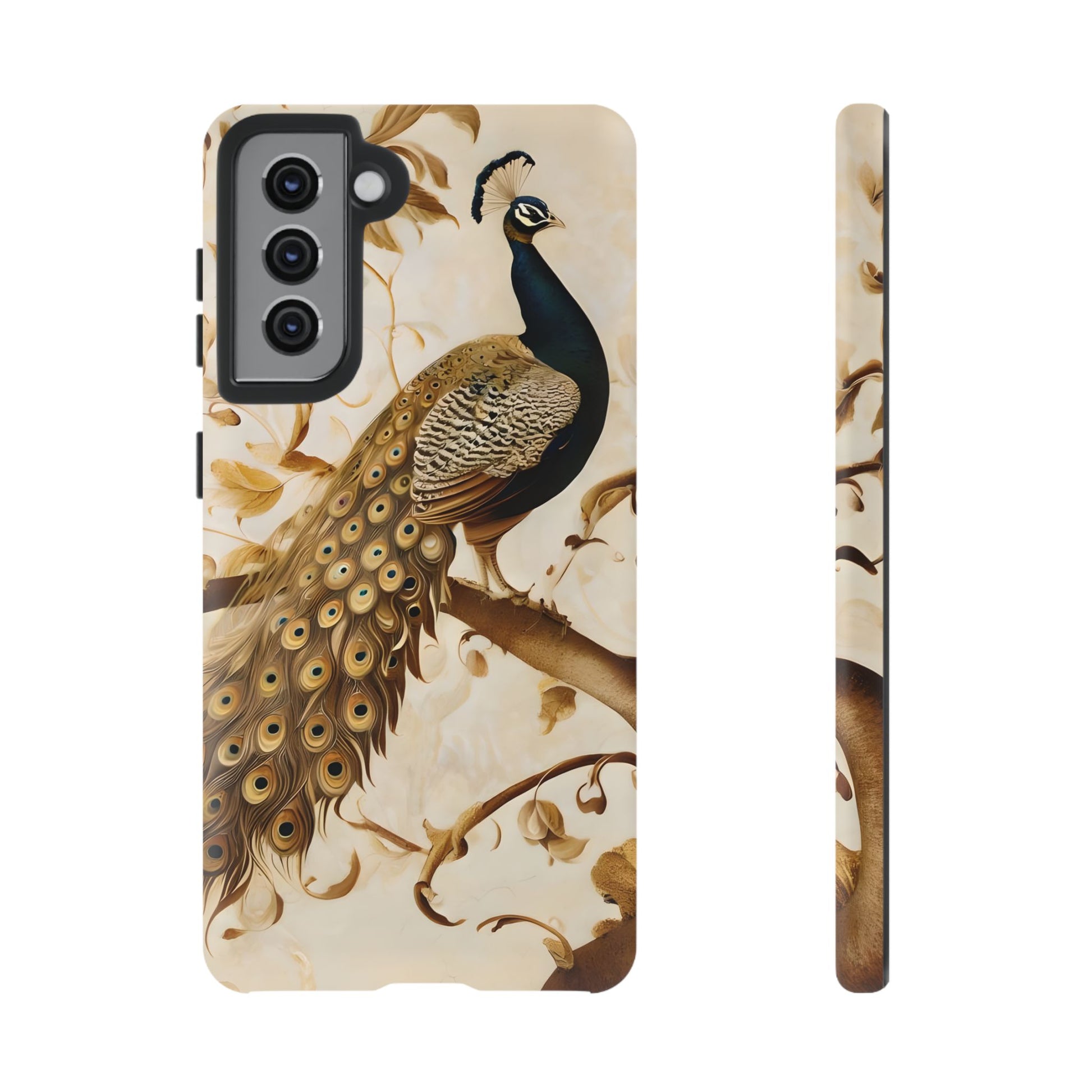 Golden Plumage - Luxe Peacock Art Samsung Galaxy S21 Phone Case - Elegant Gold & Cream Design