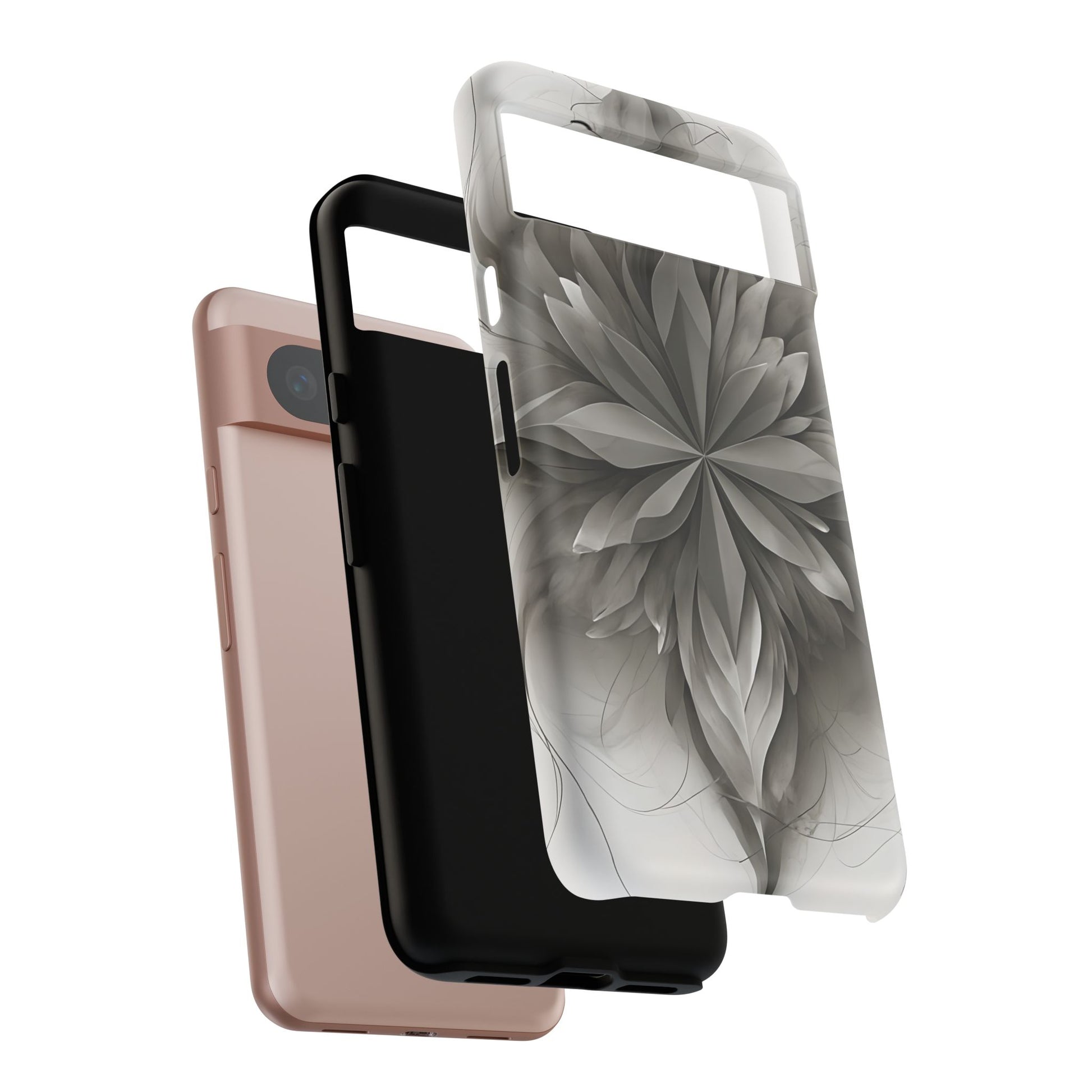 Silver Lotus - Elegant Monochrome Floral Google Pixel 8 Tough Phone Case - Modern Lotus Design