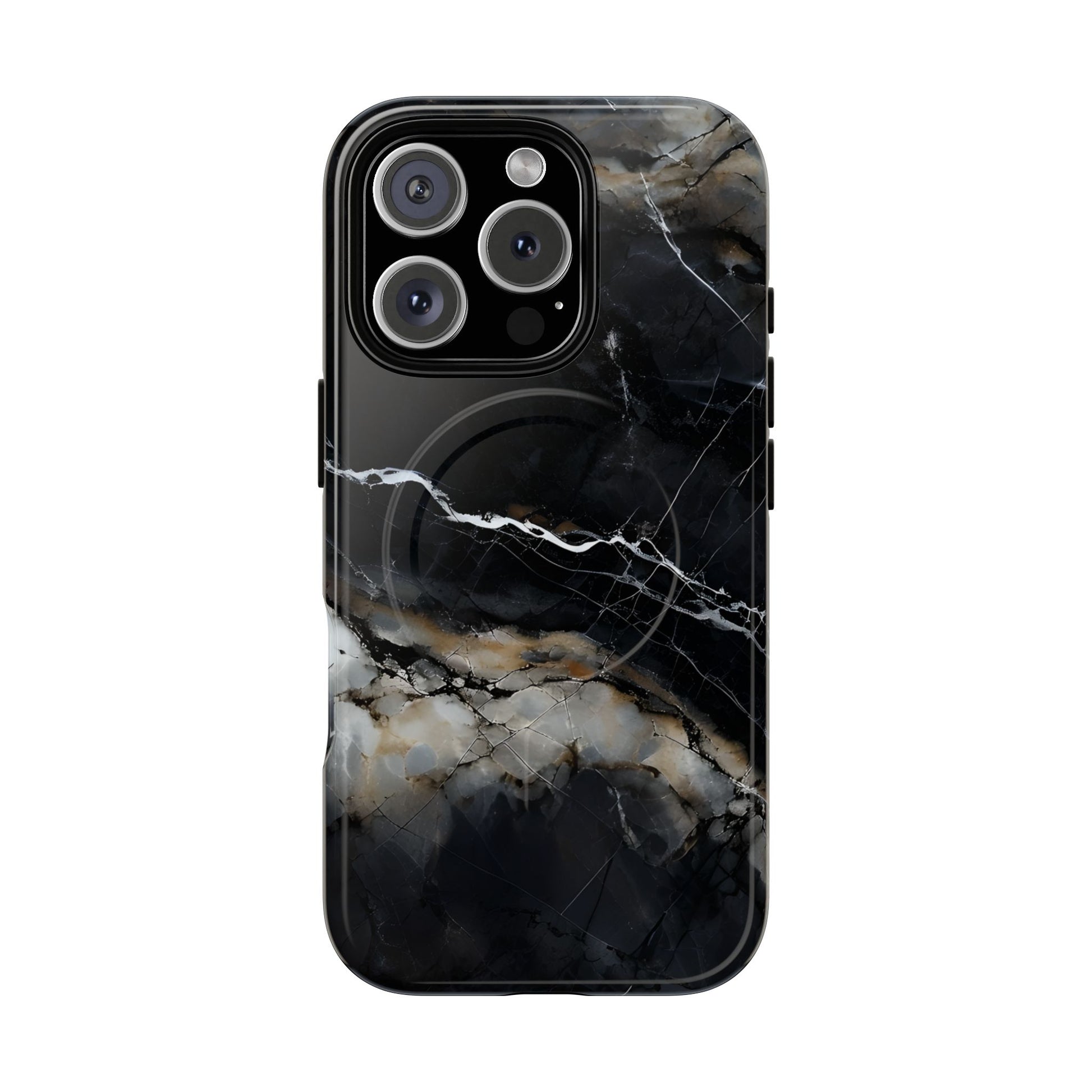 Obsidian Vein iPhone 16 Pro MagSafe Phone Case -Black Neutral Marble Design