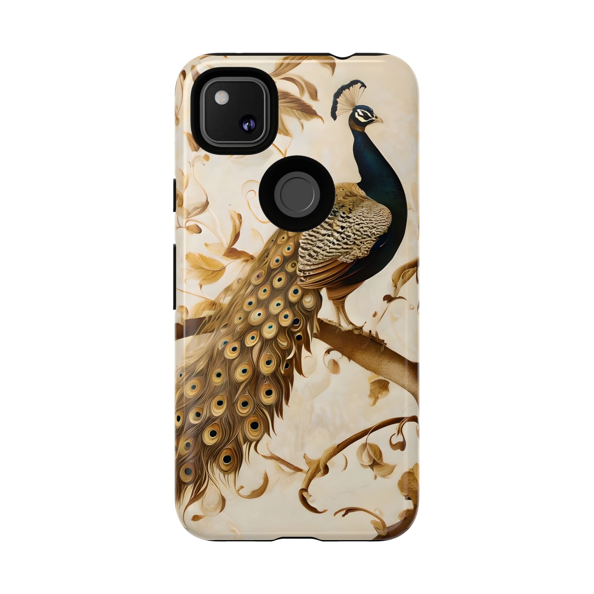 Golden Plumage - Luxe Peacock Art Google Pixel 4a Phone Case - Elegant Gold & Cream Design