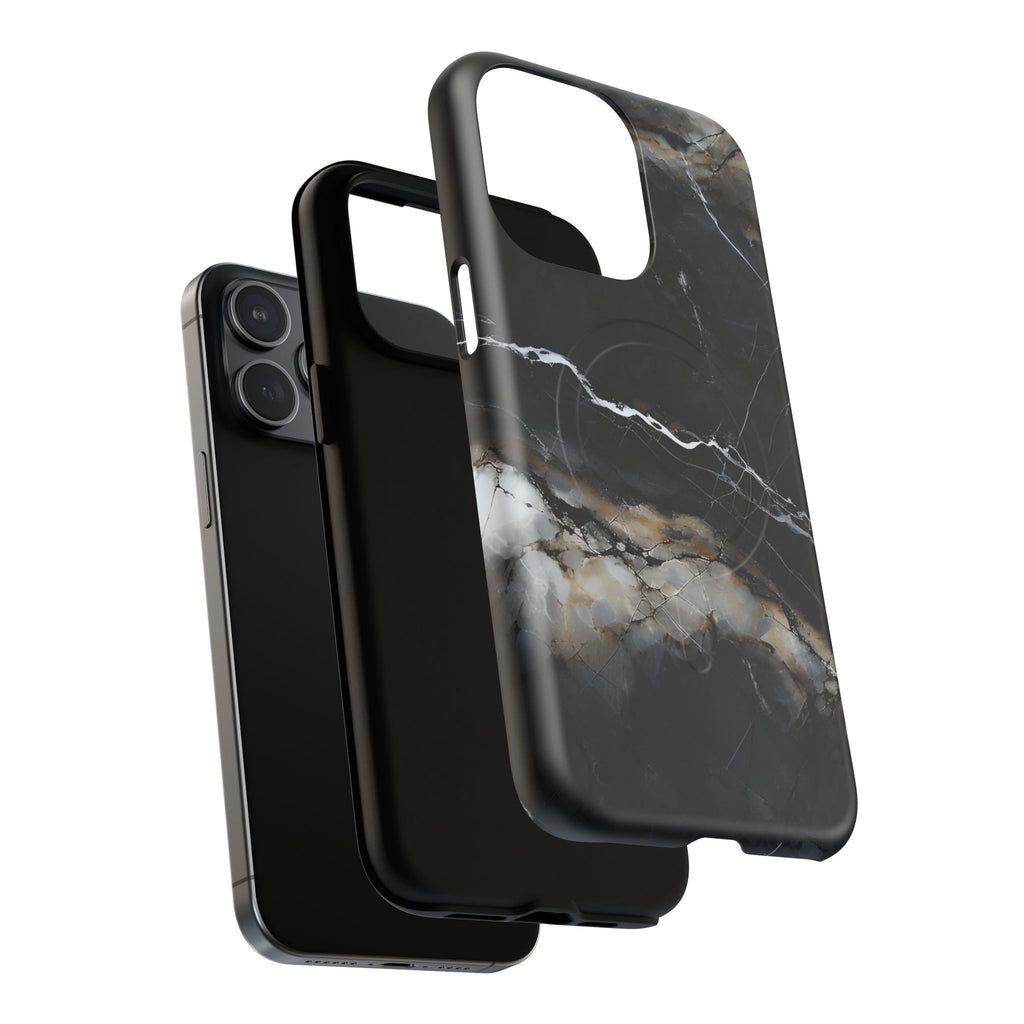 Obsidian Vein iPhone 15 Pro Max MagSafe Phone Case -Black Neutral Marble Design