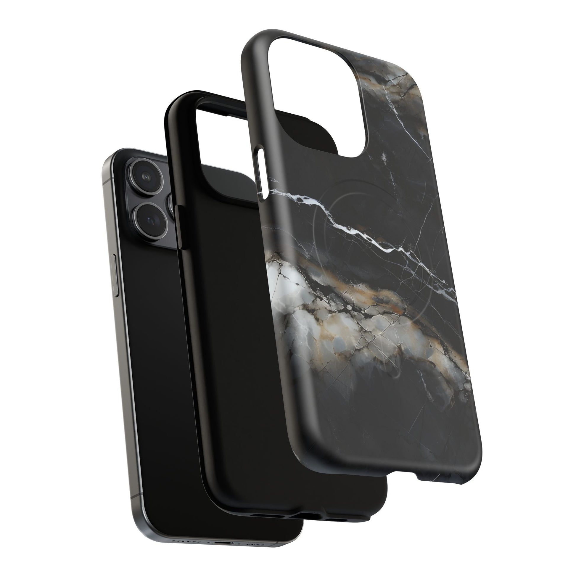 Obsidian Vein iPhone 15 Pro Max MagSafe Phone Case -Black Neutral Marble Design