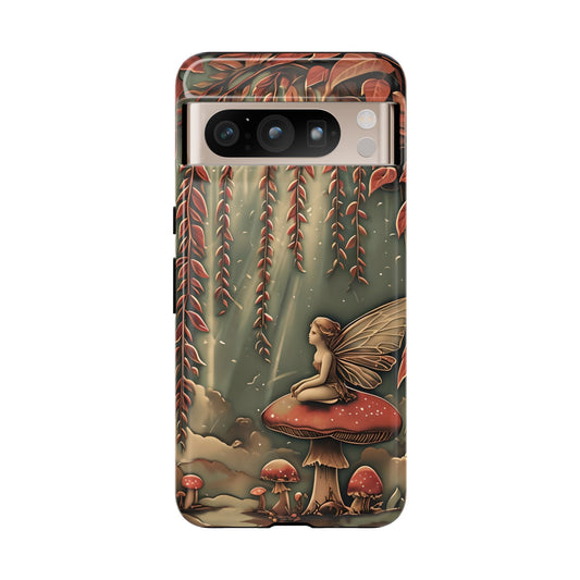 Willow Whisper fairy on mushroom in enchanted forest Google Pixel phone case
