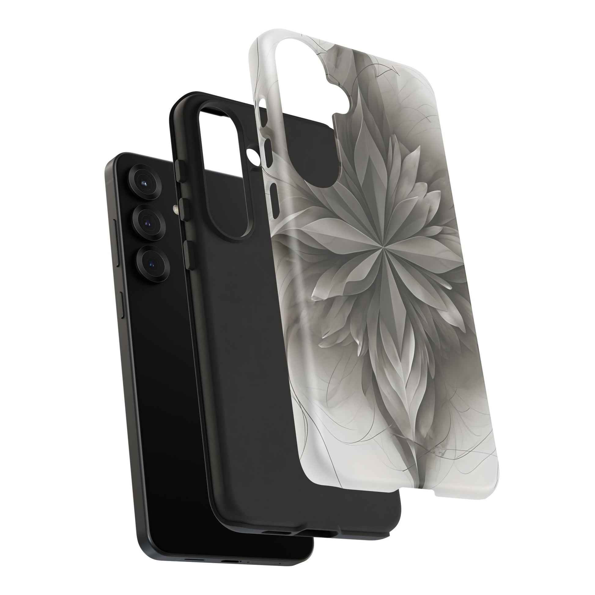 Silver Lotus - Elegant Monochrome Floral Samsung Galaxy S25 Plus Tough Phone Case - Modern Lotus Design