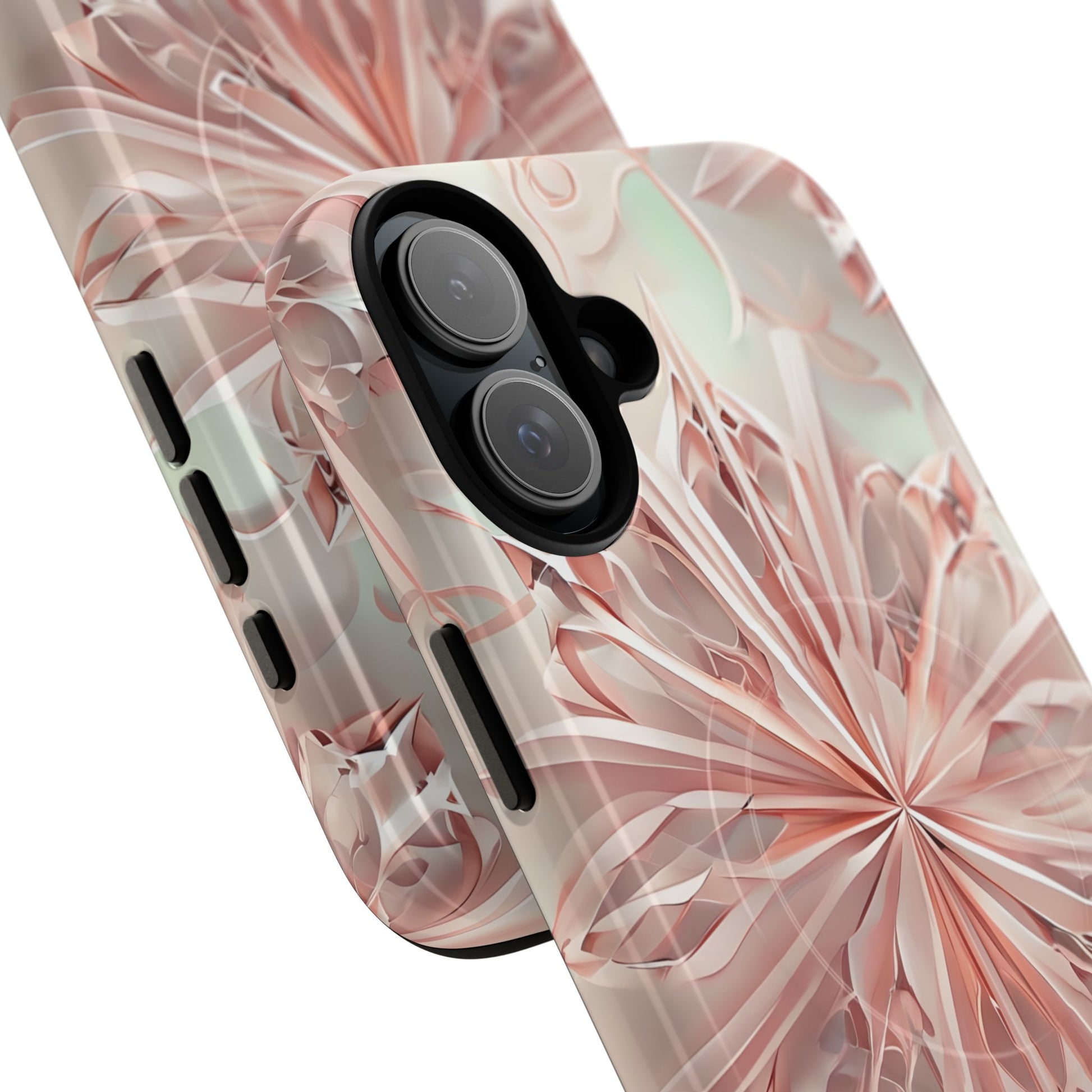 Blush Frost iPhone 16 Plus - Kaleidoscope Collection of MagSafe Compatible - Soft Pink Geometric Floral Design