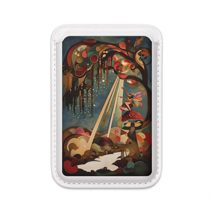 Enchanted Orchard fairy forest illustration MagSafe card holder on white magnetic wallet