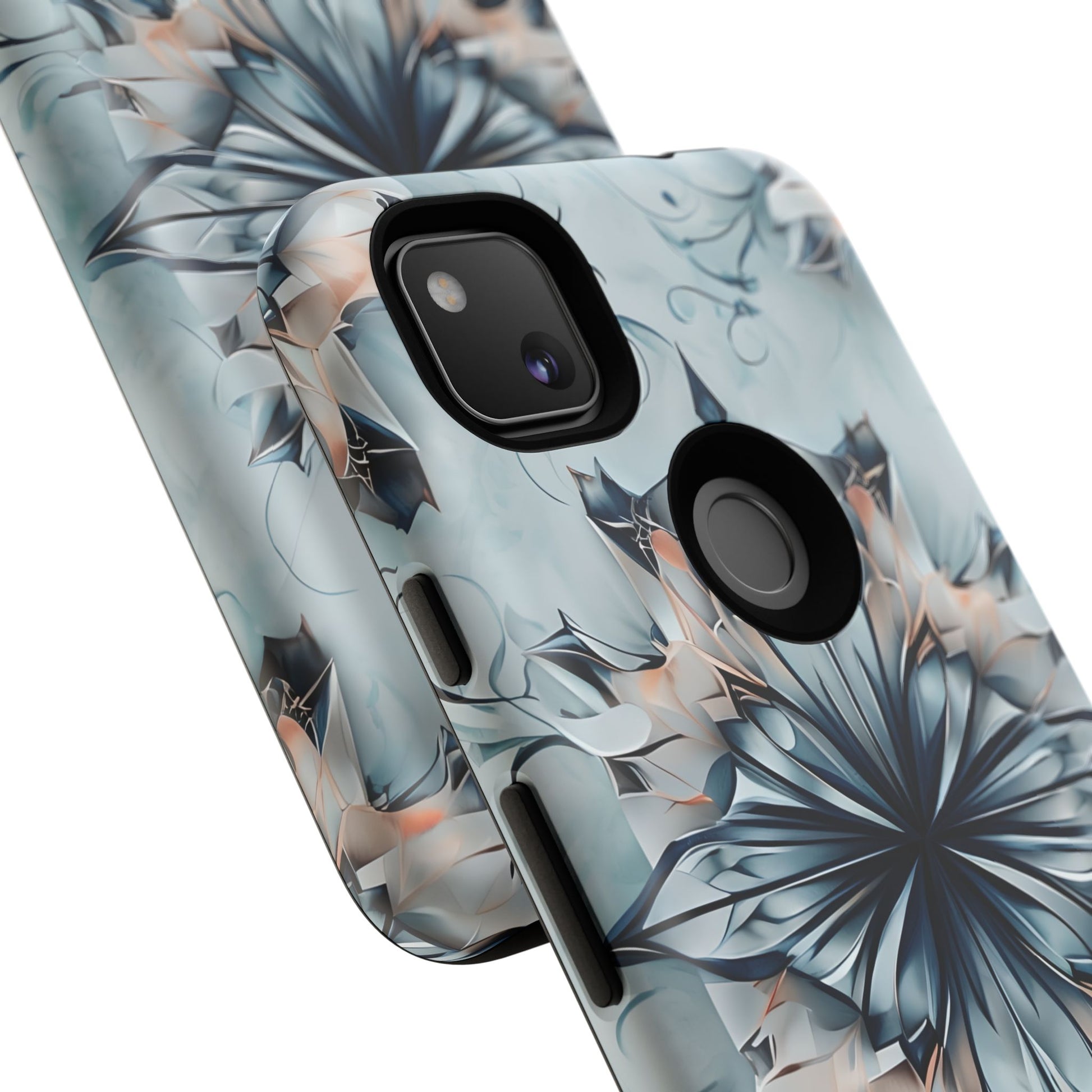 Indigo Mirage - Artistic Kaleidoscope Collection Artistic Floral - Google Pixel 4a Tough Phone Case - Bold Indigo Symmetrical Design