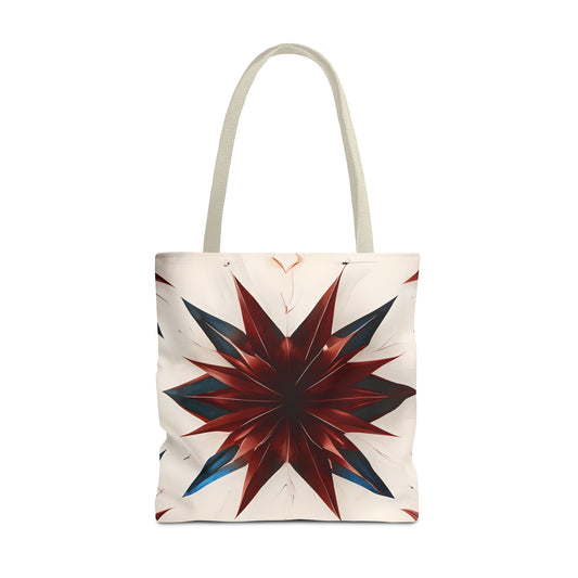 Garnet Starburst Tote Bag (16x16 & 18x18)- Bold Red Geometric Floral on Beige Canvas, Eco-Friendly & Durable