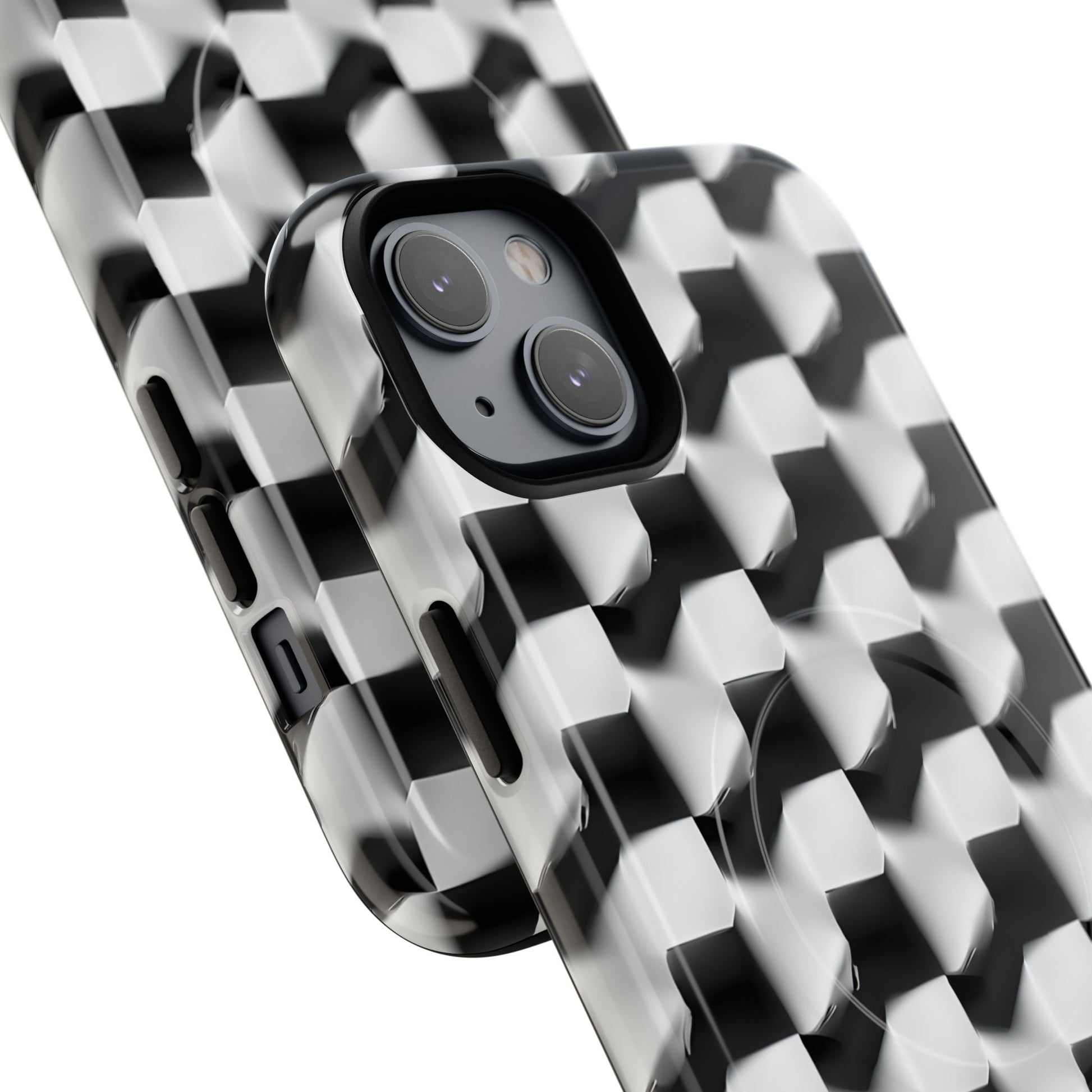 Monochrome Grid - iPhone 14 Plus MagSafe Phone Case - Bold, Modern Black & White Design