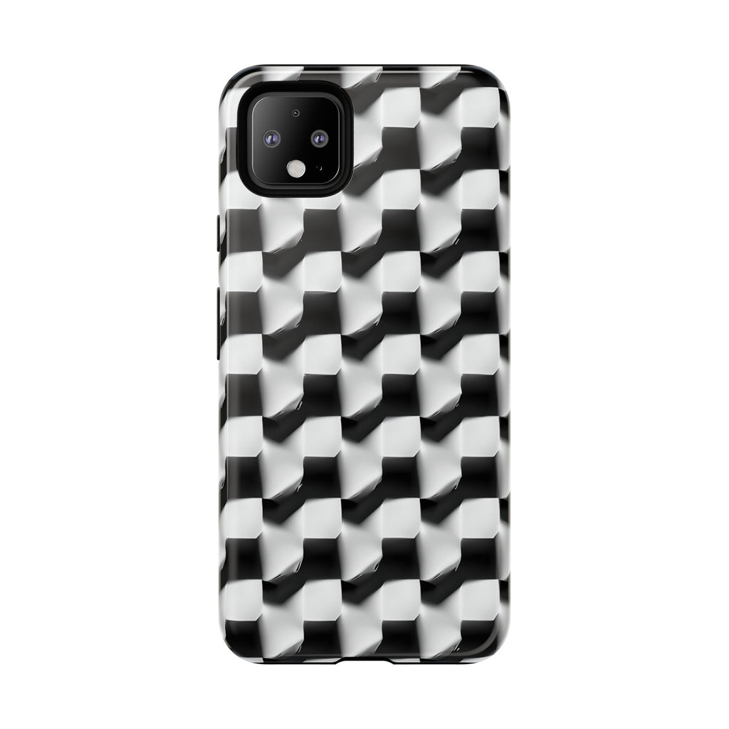 Monochrome Grid Tough Case for Google Pixel 4XL - Classic Checkerboard, Black & White, Minimalist Trend