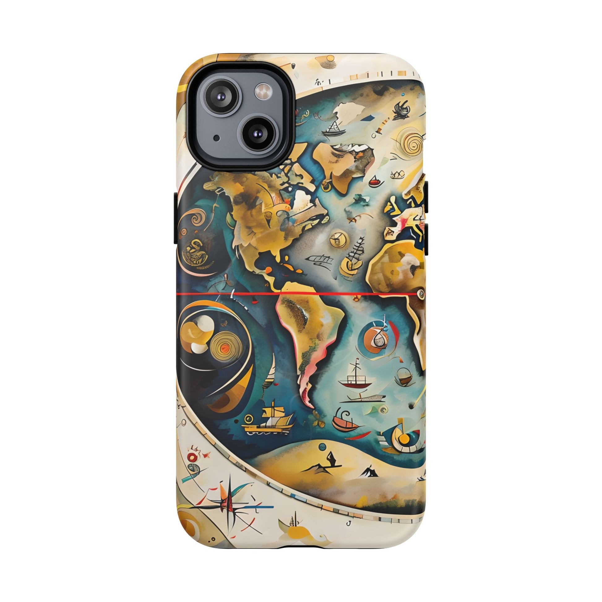 Celestial Map iPhone 14 Plus MagSafe Phone Case -Vintage Nautical World Map, Artistic Blue & Gold