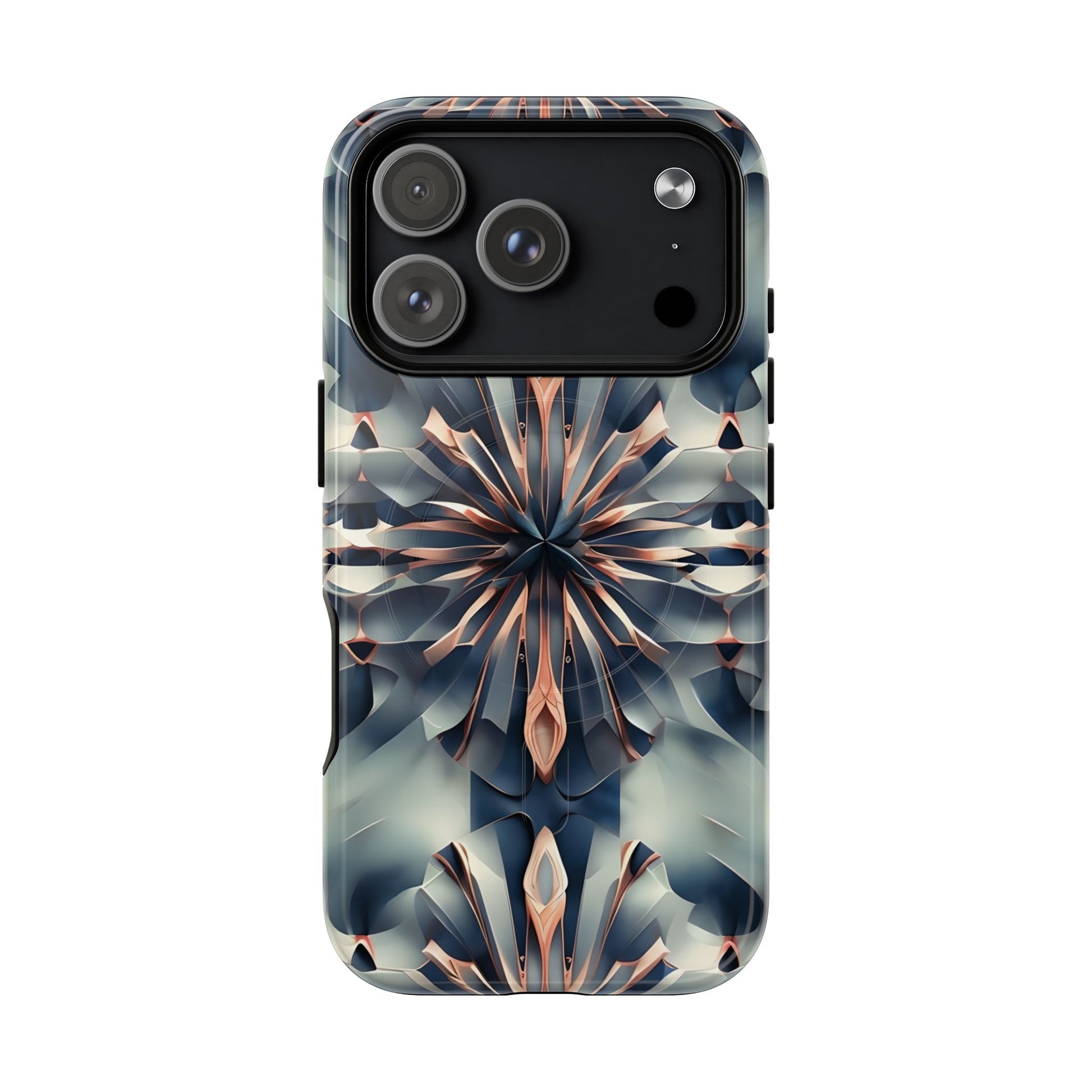Obsidian Kaleidoscope iPhone MagSafe case with large camera cutout for Pro models