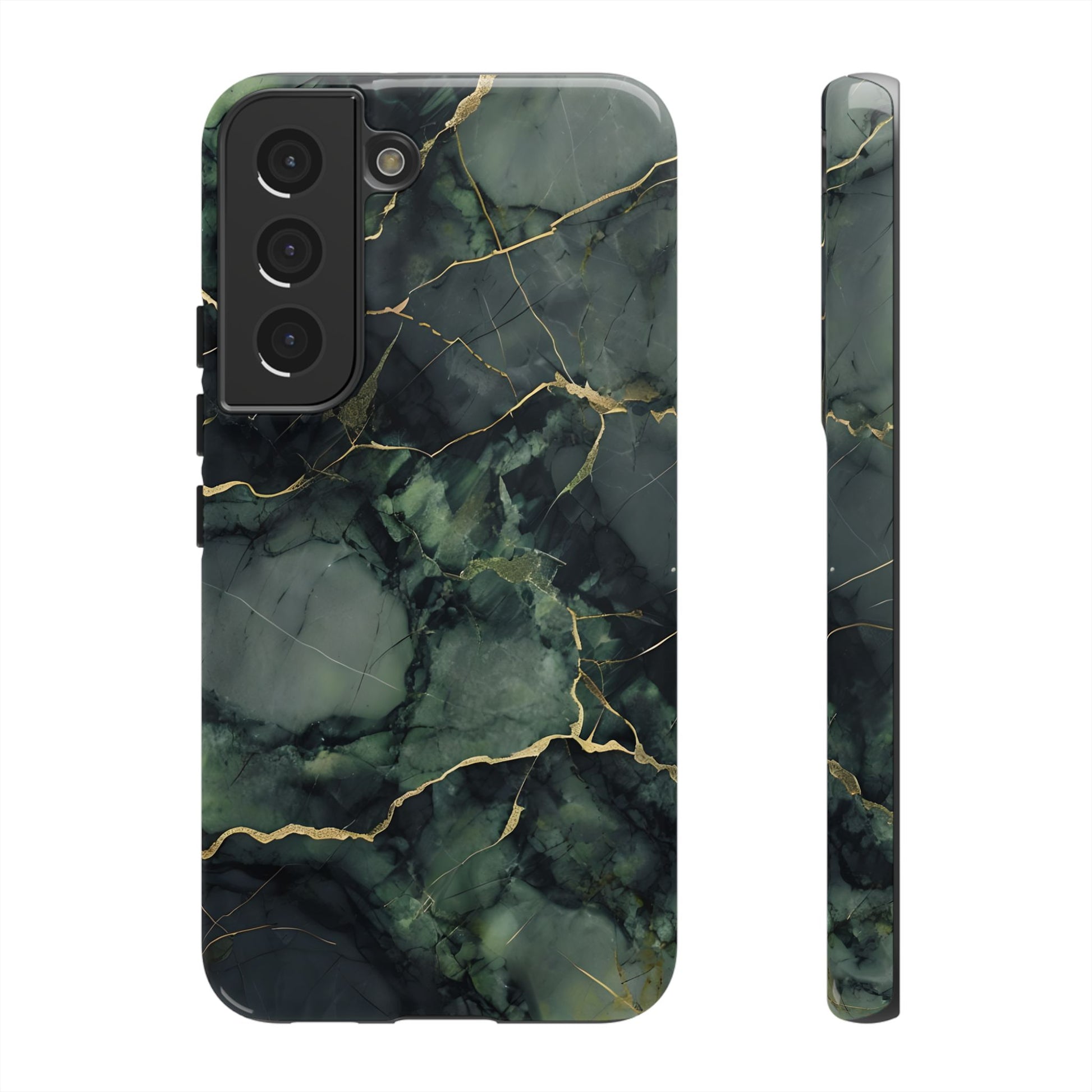 Verdant Vein Tough Case for Samsung Galaxy S22 - Green Marble with Gold Vein Protective Cover