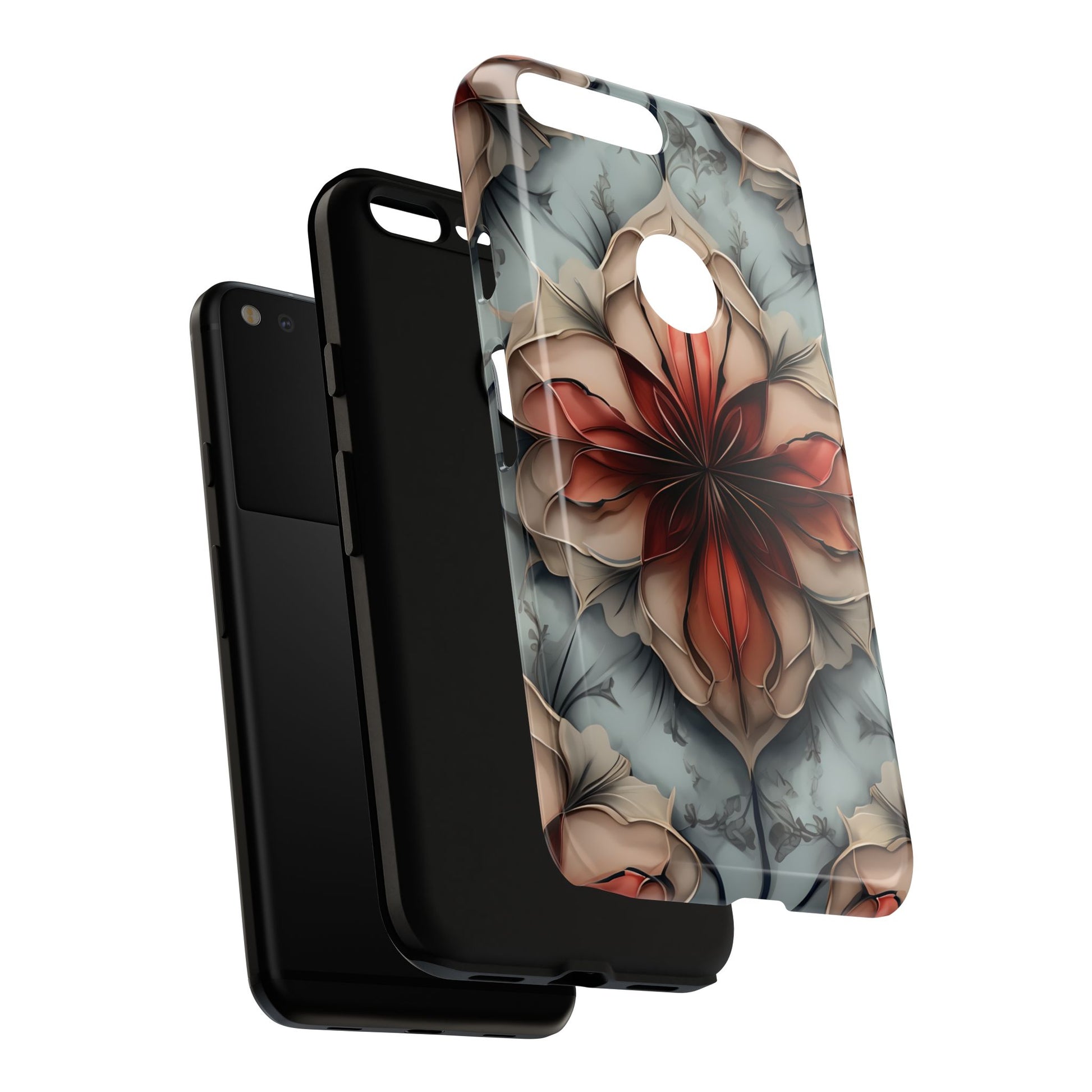 Ember Bloom - Kaleidoscope Collection Artistic Floral - Google Pixel XL Tough Phone Case - Fiery Symmetrical Design