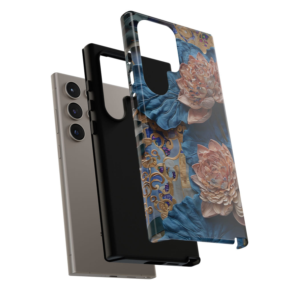 Peony Midnight Tapestry - Samsung Galaxy S24 Ultra - Elegant Blue & Blush Artful Phone Cover