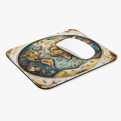 Celestial Map mouse pad in workspace with mouse showing constellation star map design