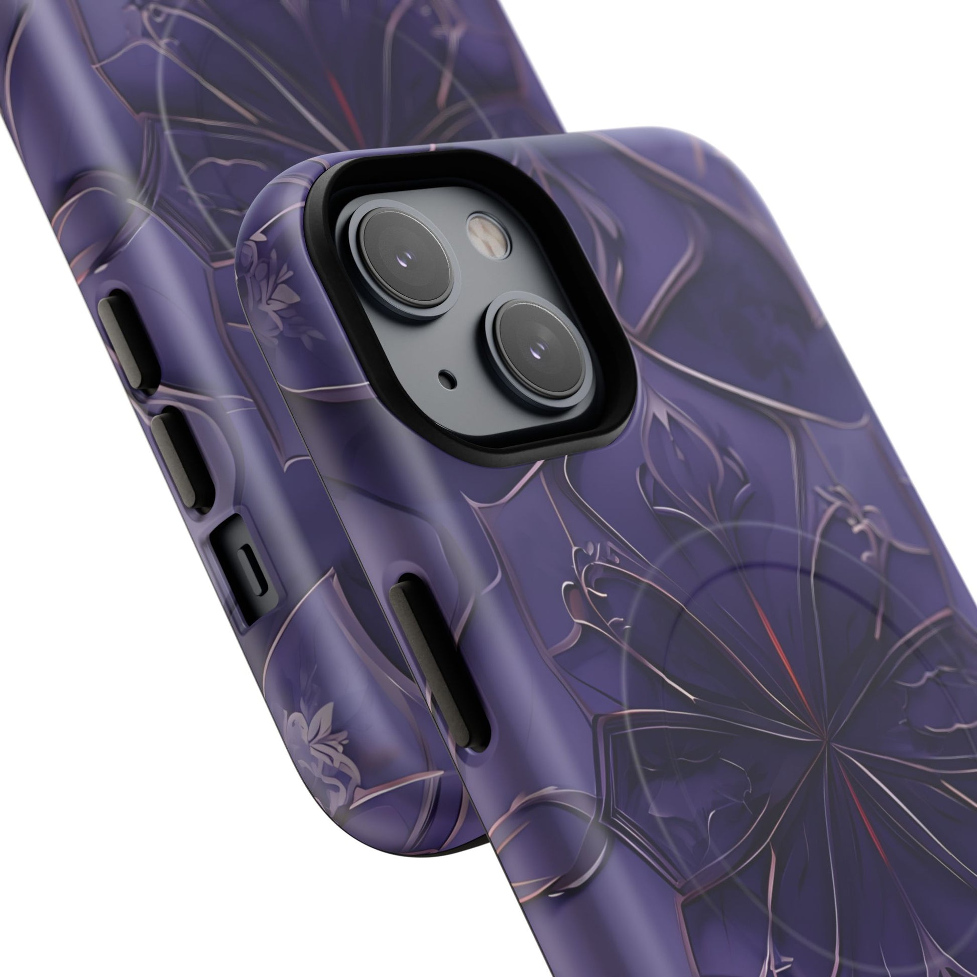 Violet Nebula - Kaleidoscope Collection Artistic Floral Burst - iPhone 14 MagSafe Phone Case -Bold Purple Symmetrical Design
