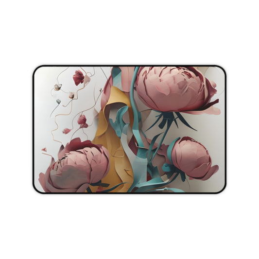 Blushing Peony Veil Desk Mat - Premium Office Desk Pad, 3 Sizes Available, Artistic Workspace Protection