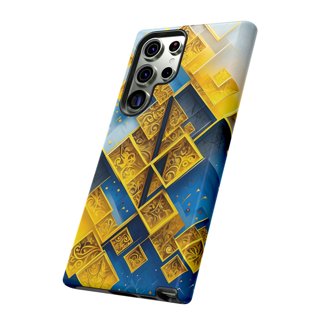 Golden Ascent Luxe Geometric Samsung Galaxy S23 Ultra Tough Case - Elegant Abstract Gold Design